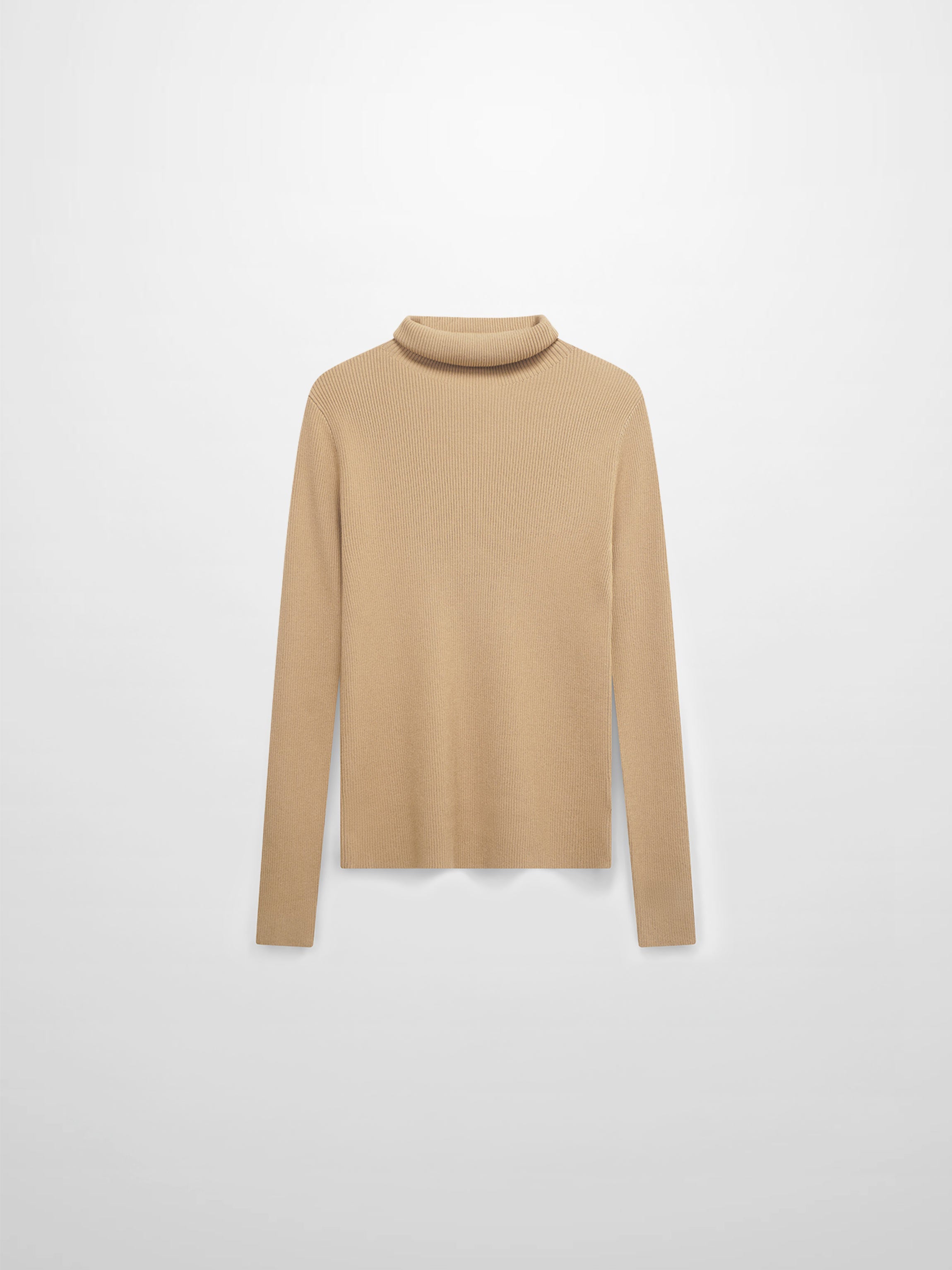 Knit Ribbed Turtleneck-Tan