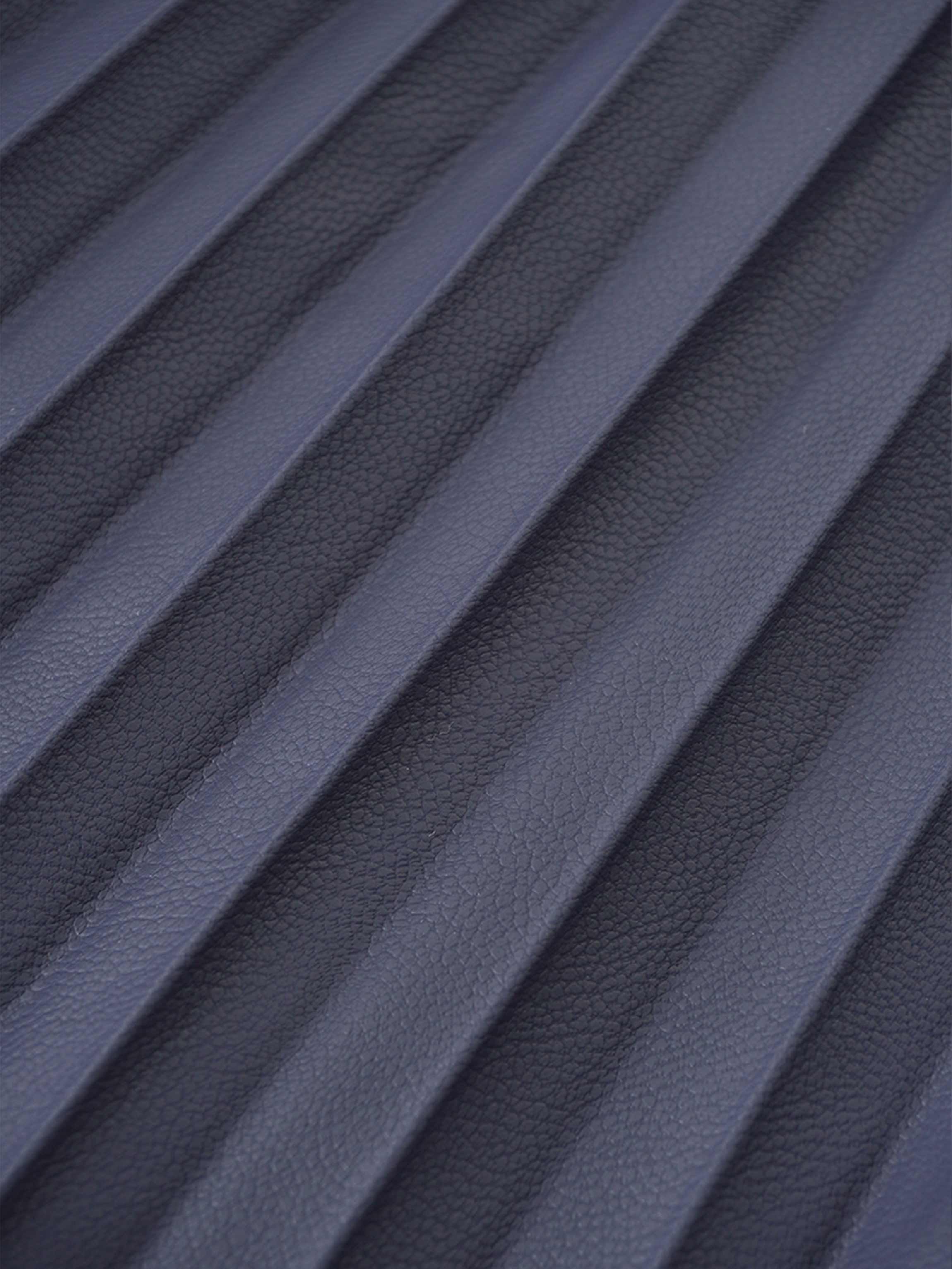 Accordion Pleated Faux Leather Skirt-Navy