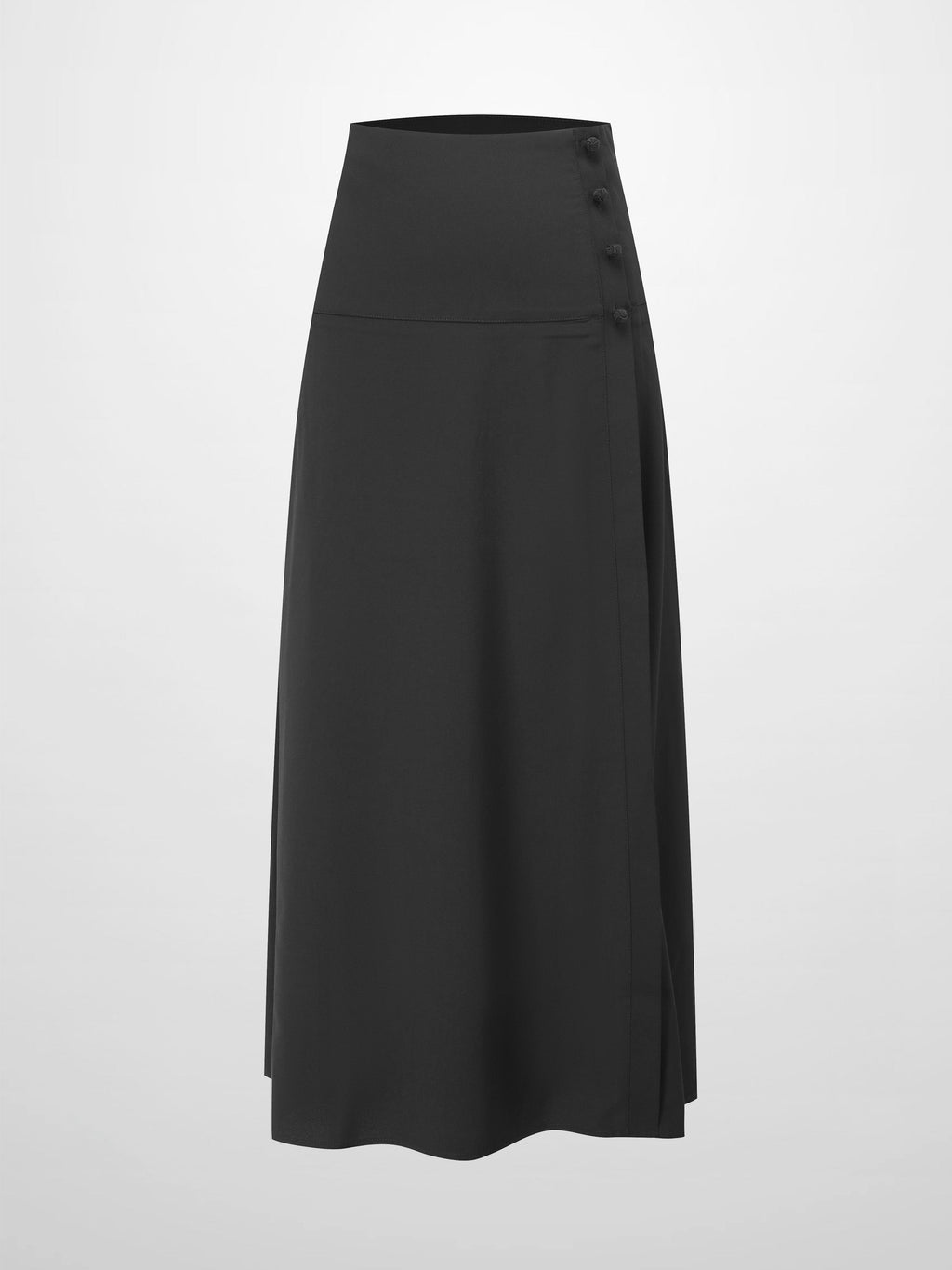 Side Button Yoke Skirt-Black