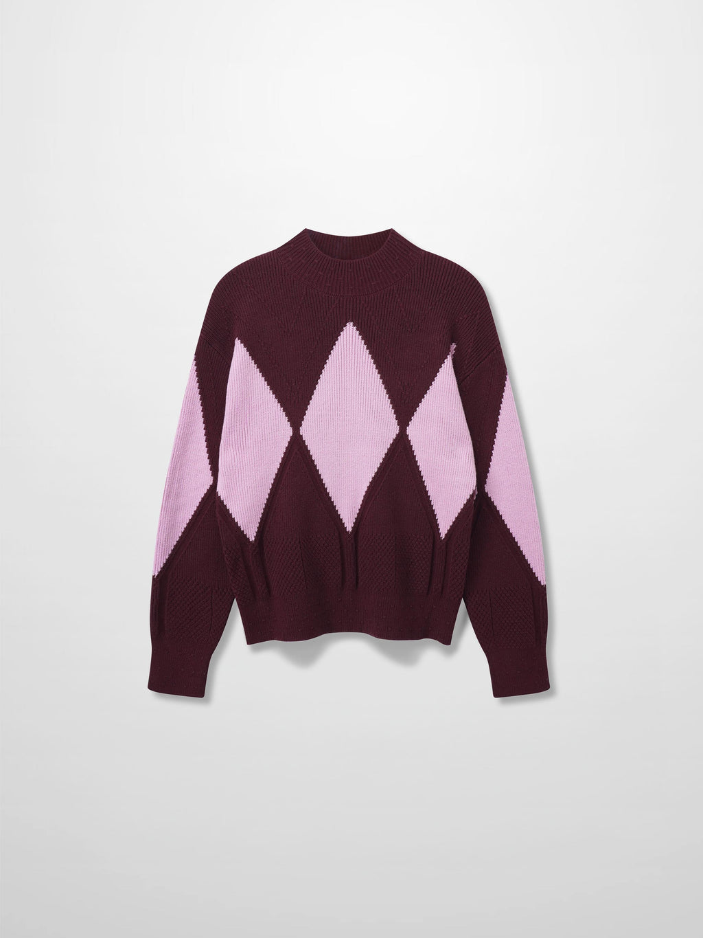 Center Diamond Sweater-Wine/Lilac