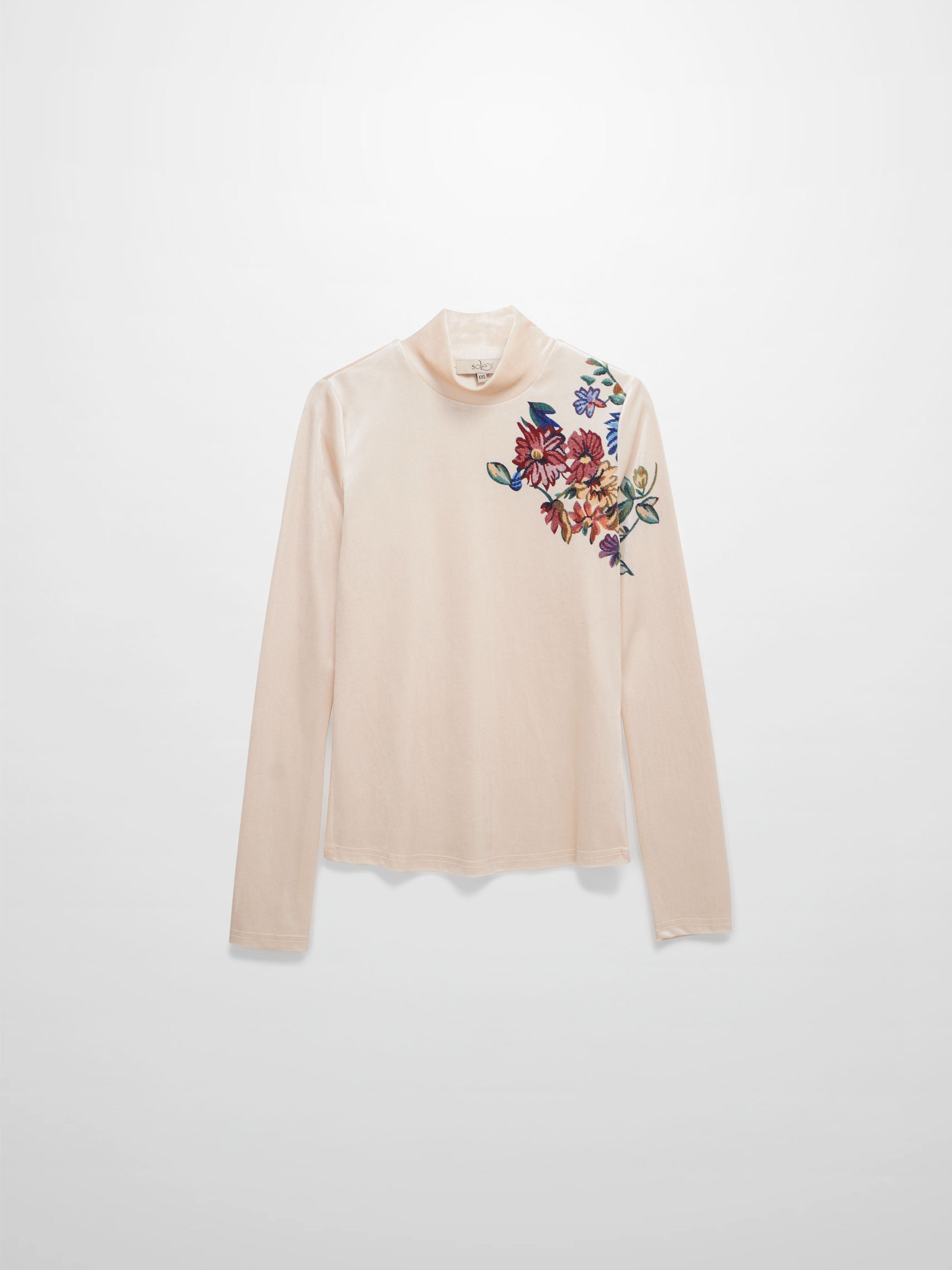 Flower Printed Velour Turtleneck-Cream