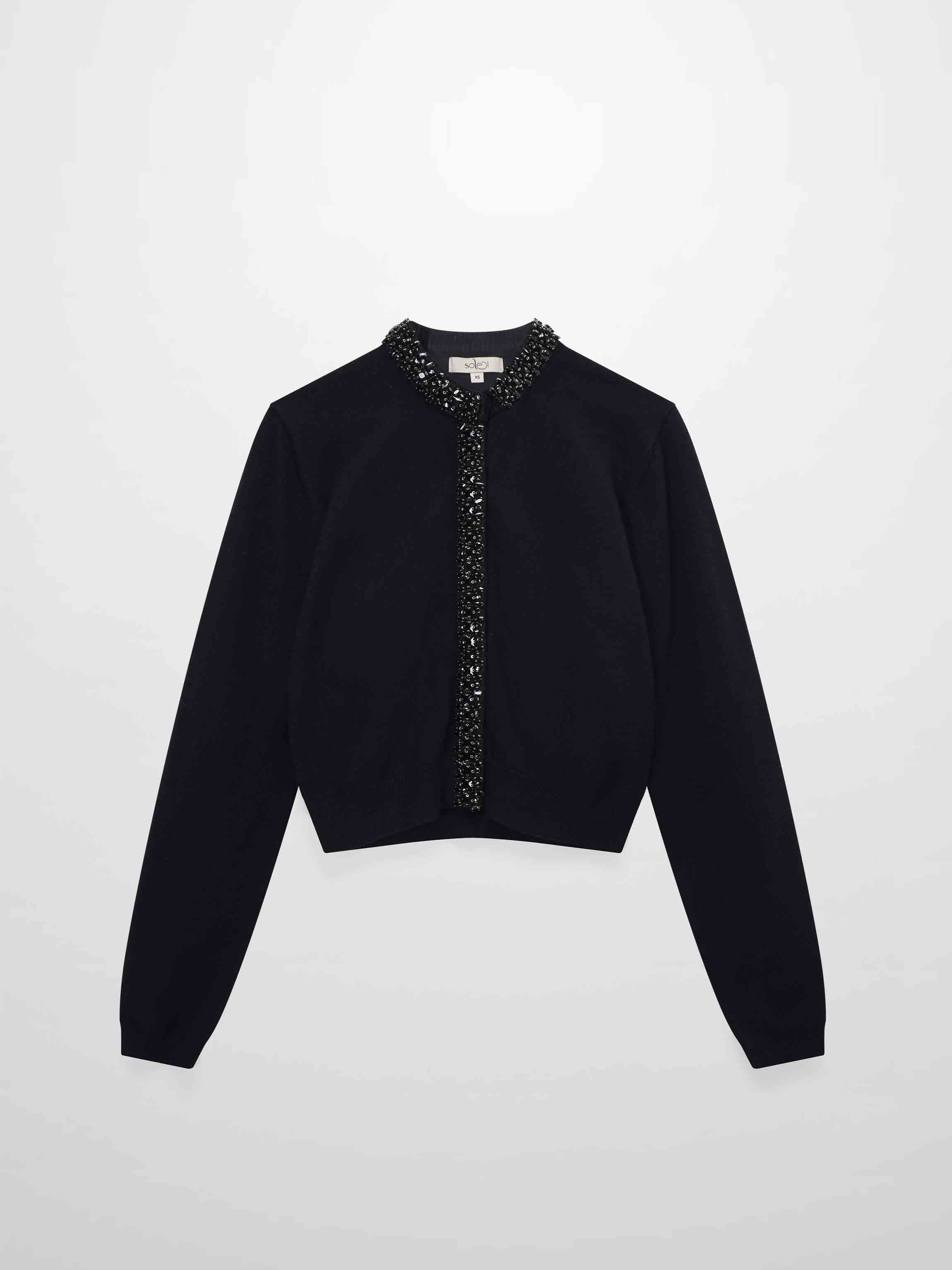 Embellished Cardigan Sweater-Black