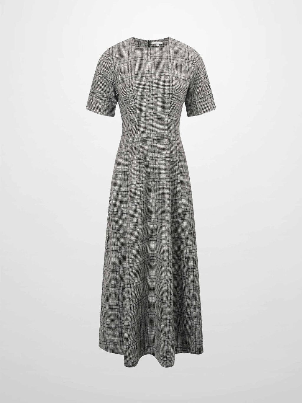 Front Pleat Square Neck Dress-Black/White Plaid