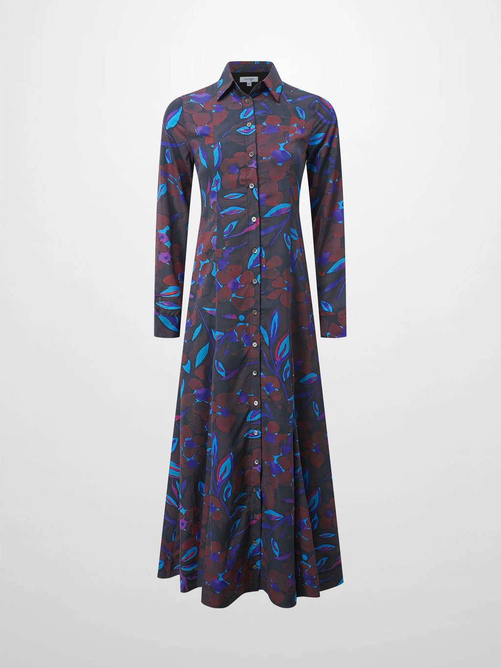 Collared A-Line Shirtdress-Brown Floral