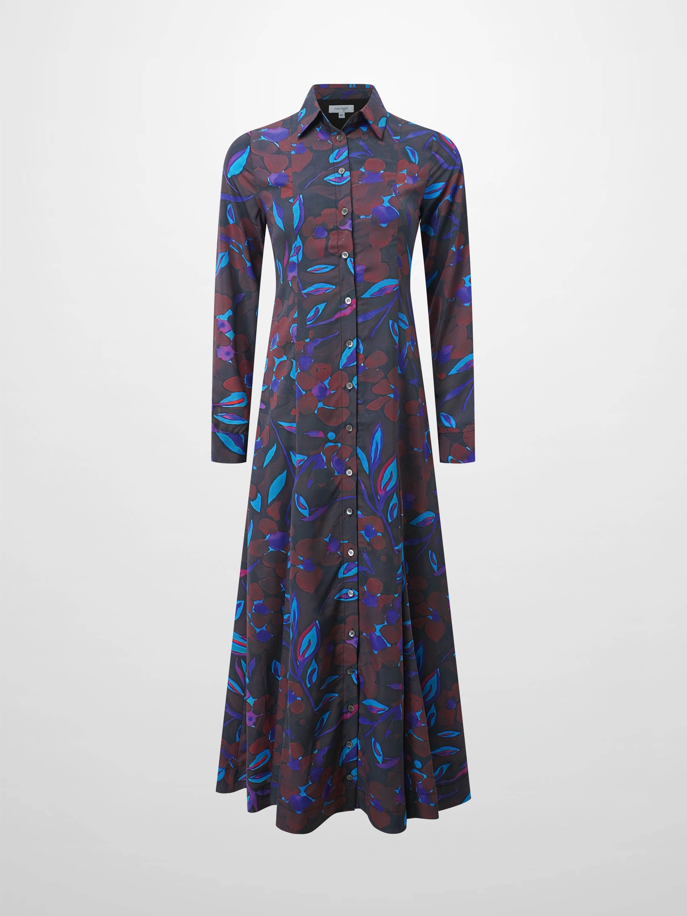 Collared A-Line Shirtdress-Brown Floral