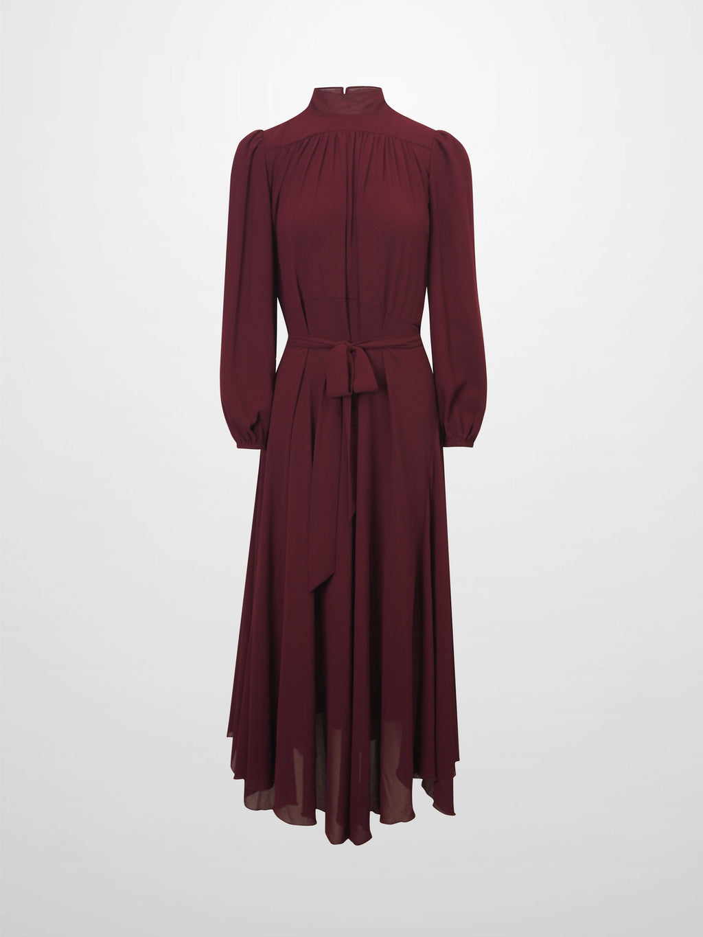 Asymmetrical Bottom Belted Dress-Burgundy