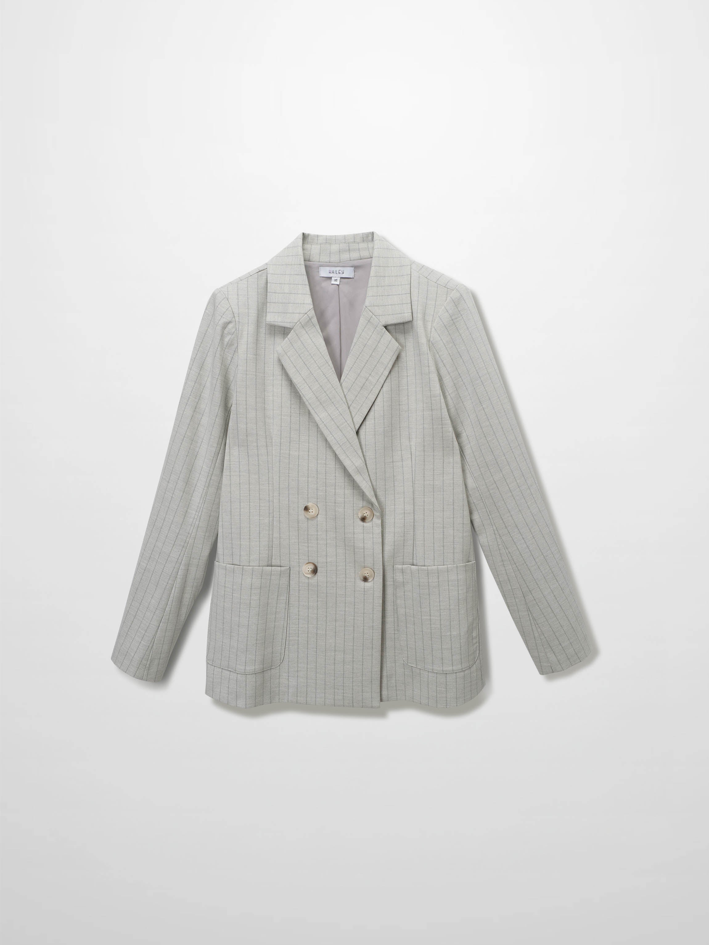 Double Breasted Pinstripe Cardigan-Heathered Grey
