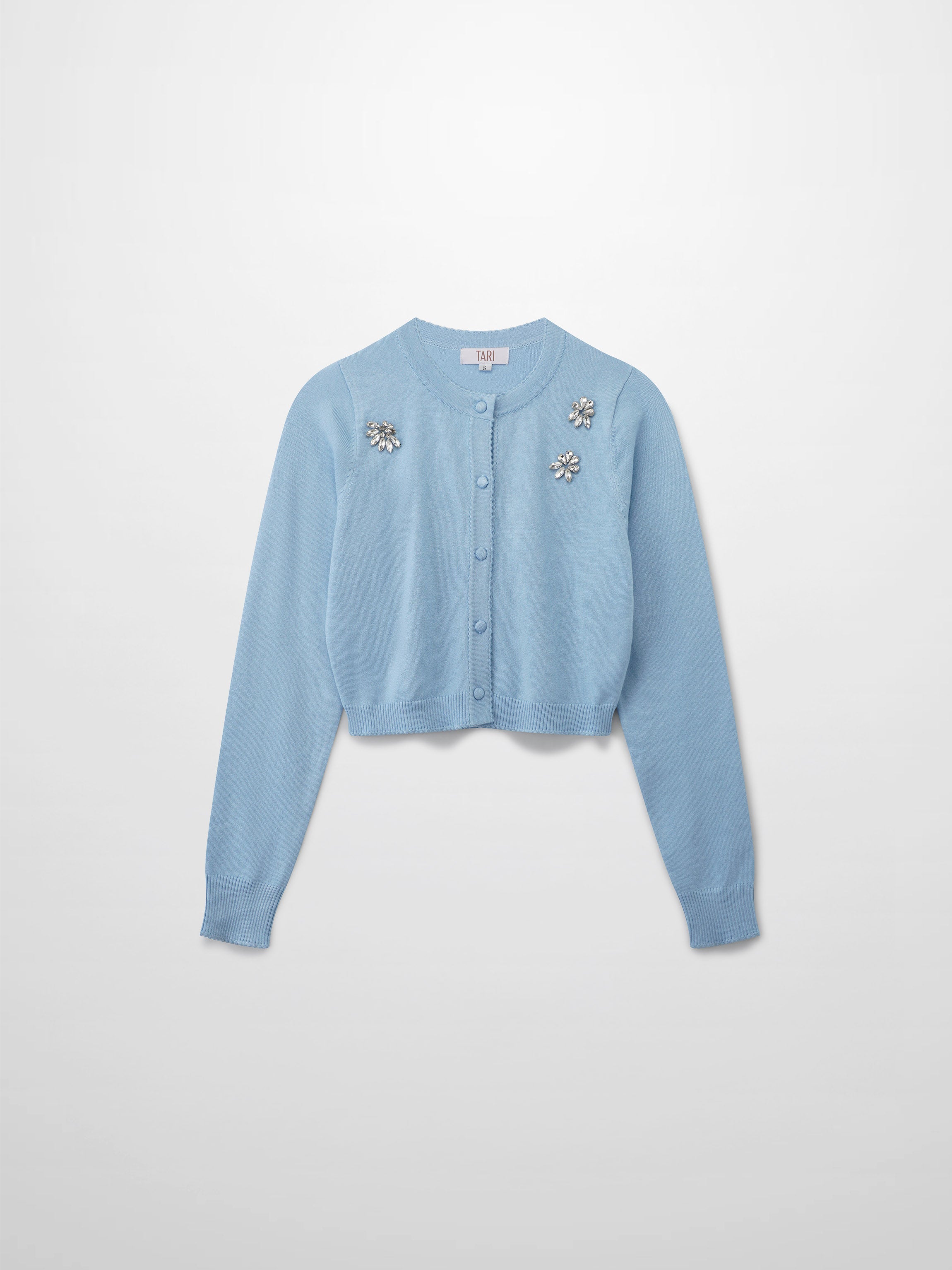 Embellished Cluster Crop Cardigan-Light Blue