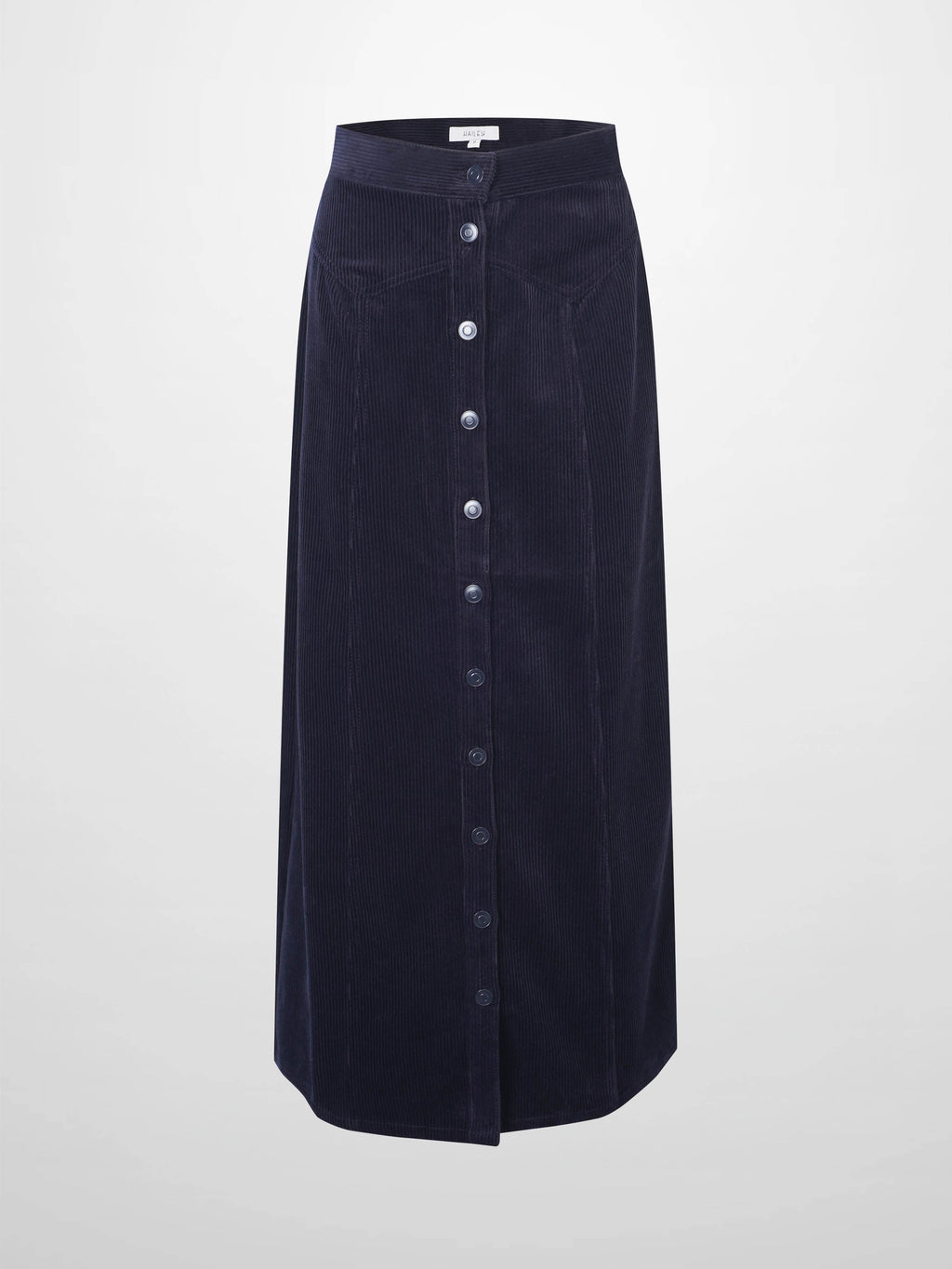 Button Down A-Line Corduroy Skirt-Navy