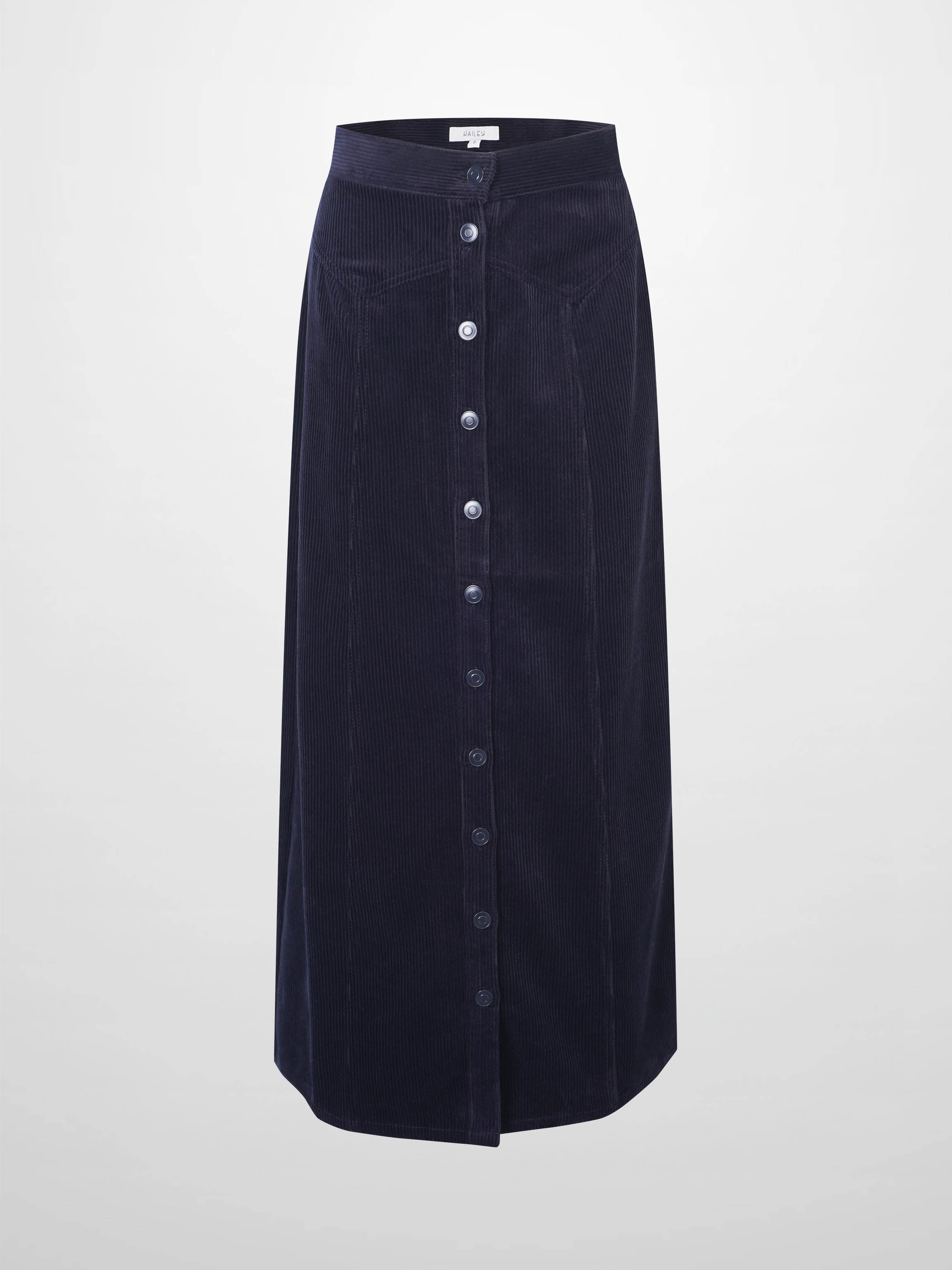 Button Down A-Line Corduroy Skirt-Navy