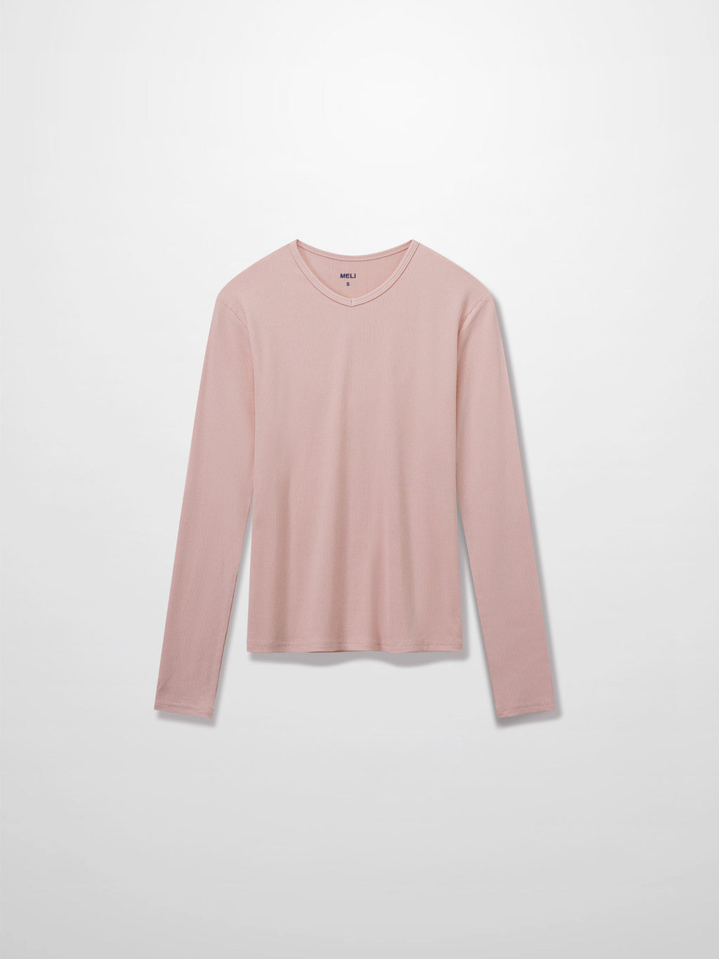 RIBBED HIGH V TEE LS-BABY PINK