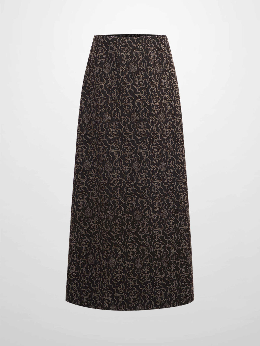 Elastic Waist Maxi Skirt-Brown Vines
