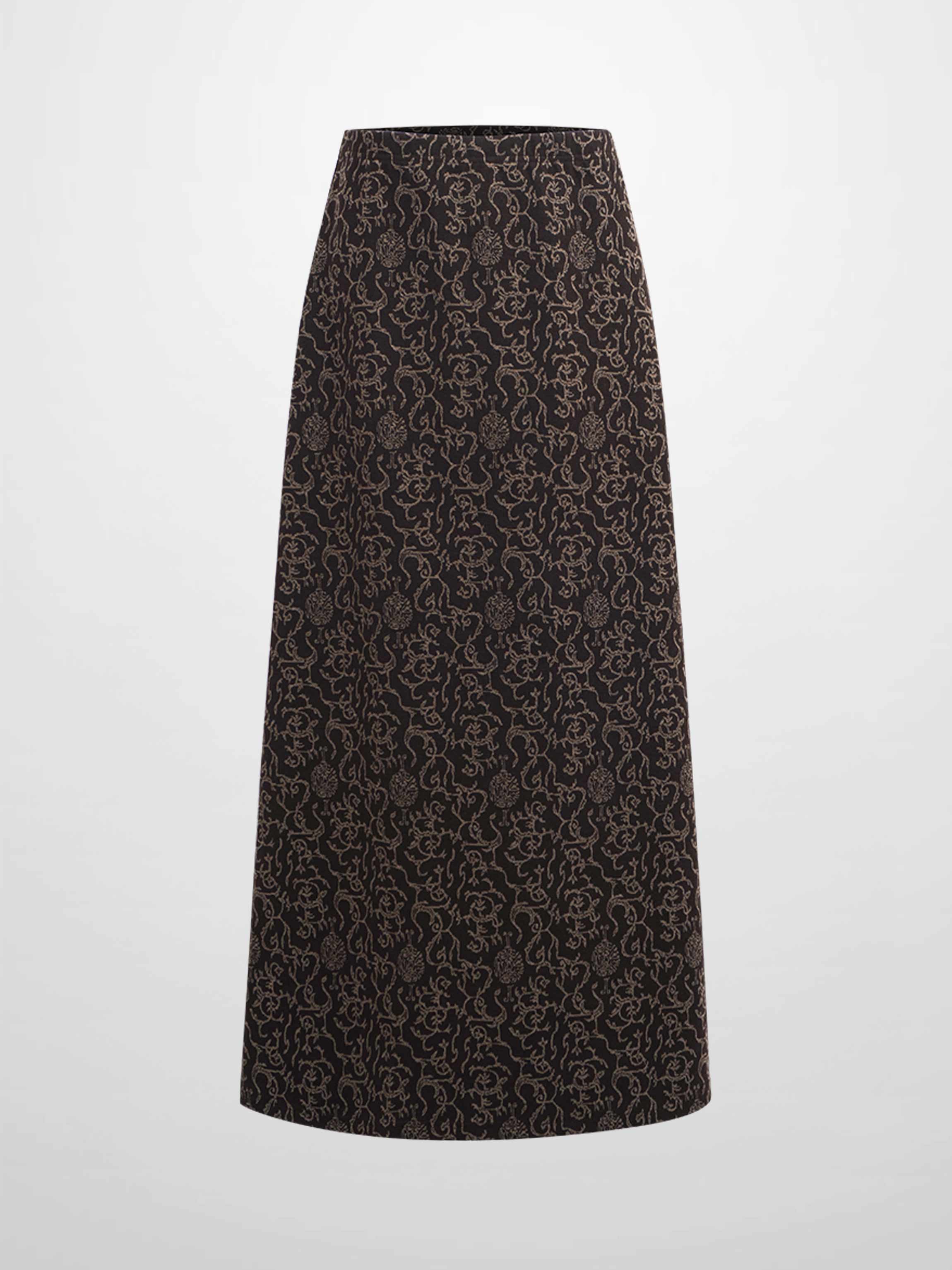 Elastic Waist Maxi Skirt-Brown Vines