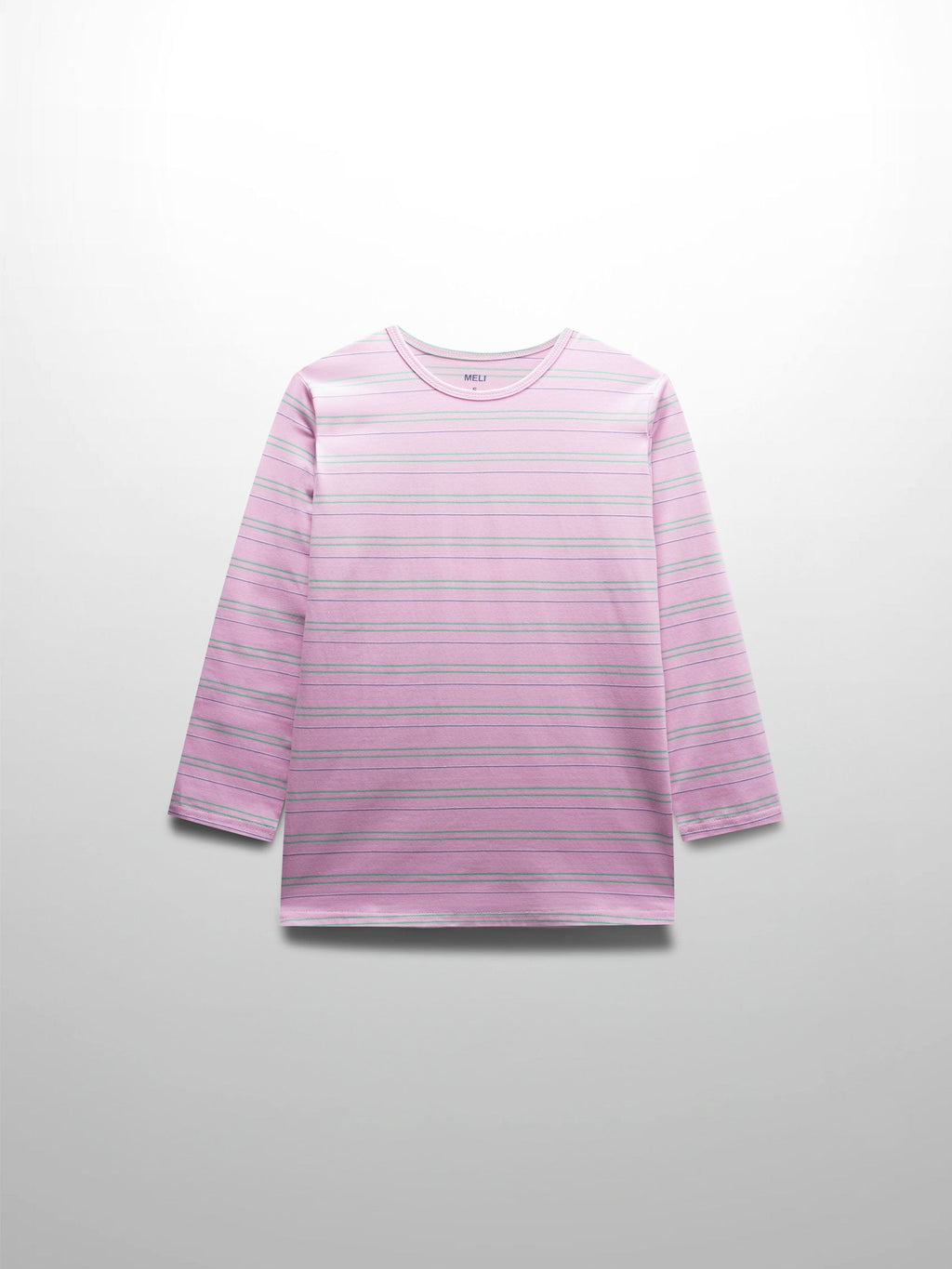Flat Striped Crew Tee 3Q-Pink