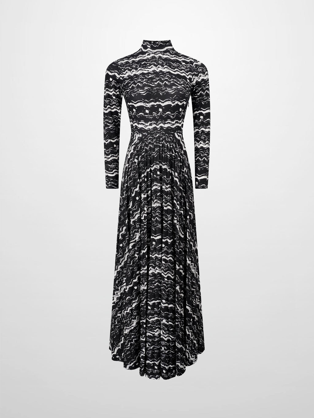 Pleat Bottom Stretch Maxi Dress-Black/White