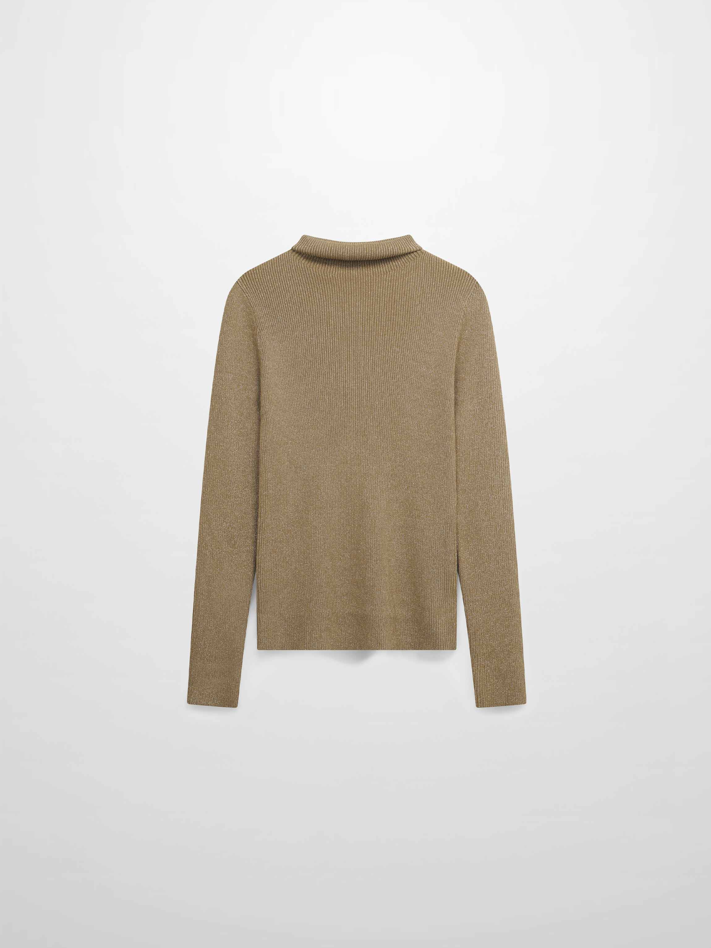 Lurex Ribbed Knit Turtleneck-Mocha Mousse