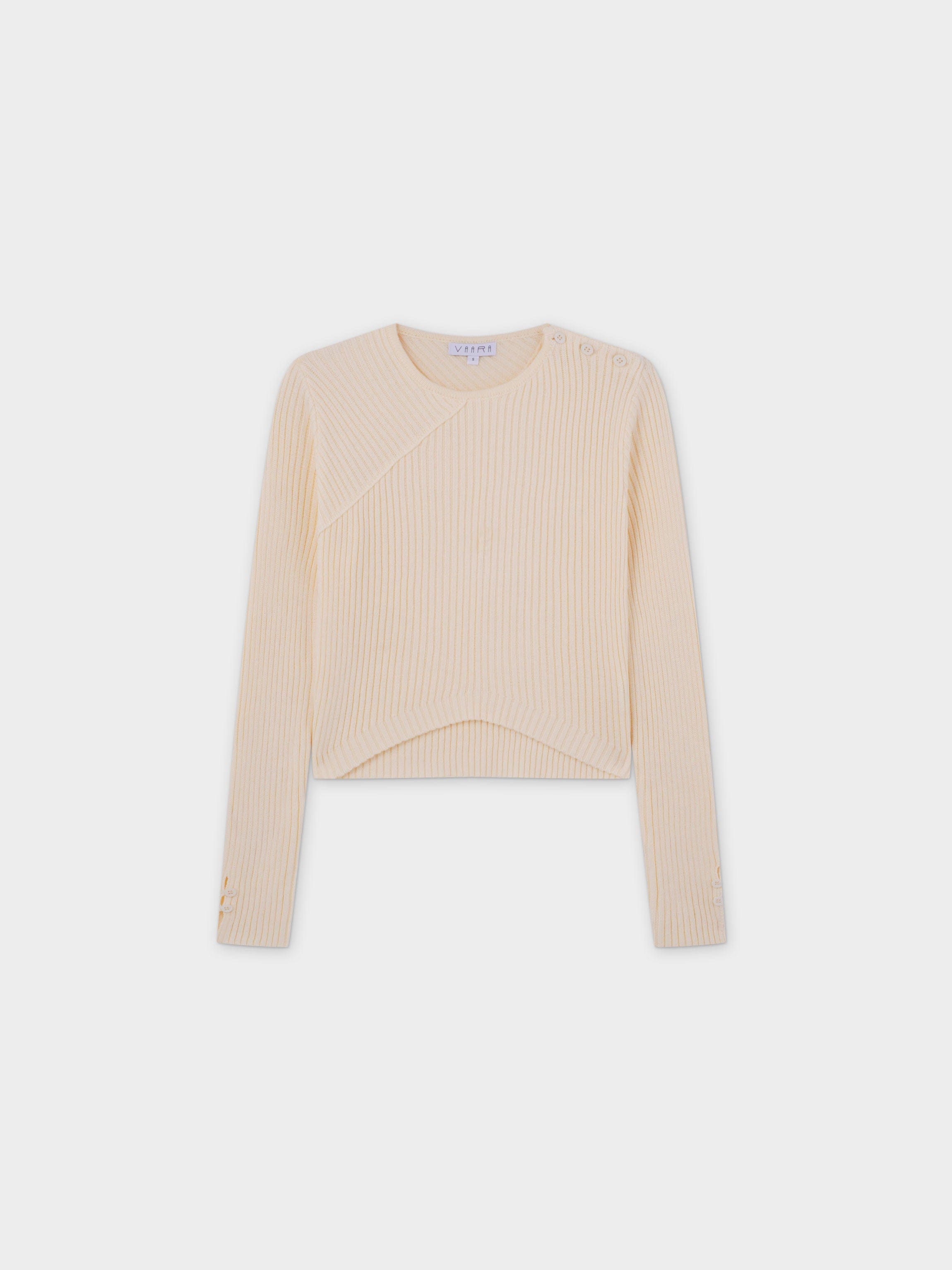 V Bottom Crop Sweater-Ivory