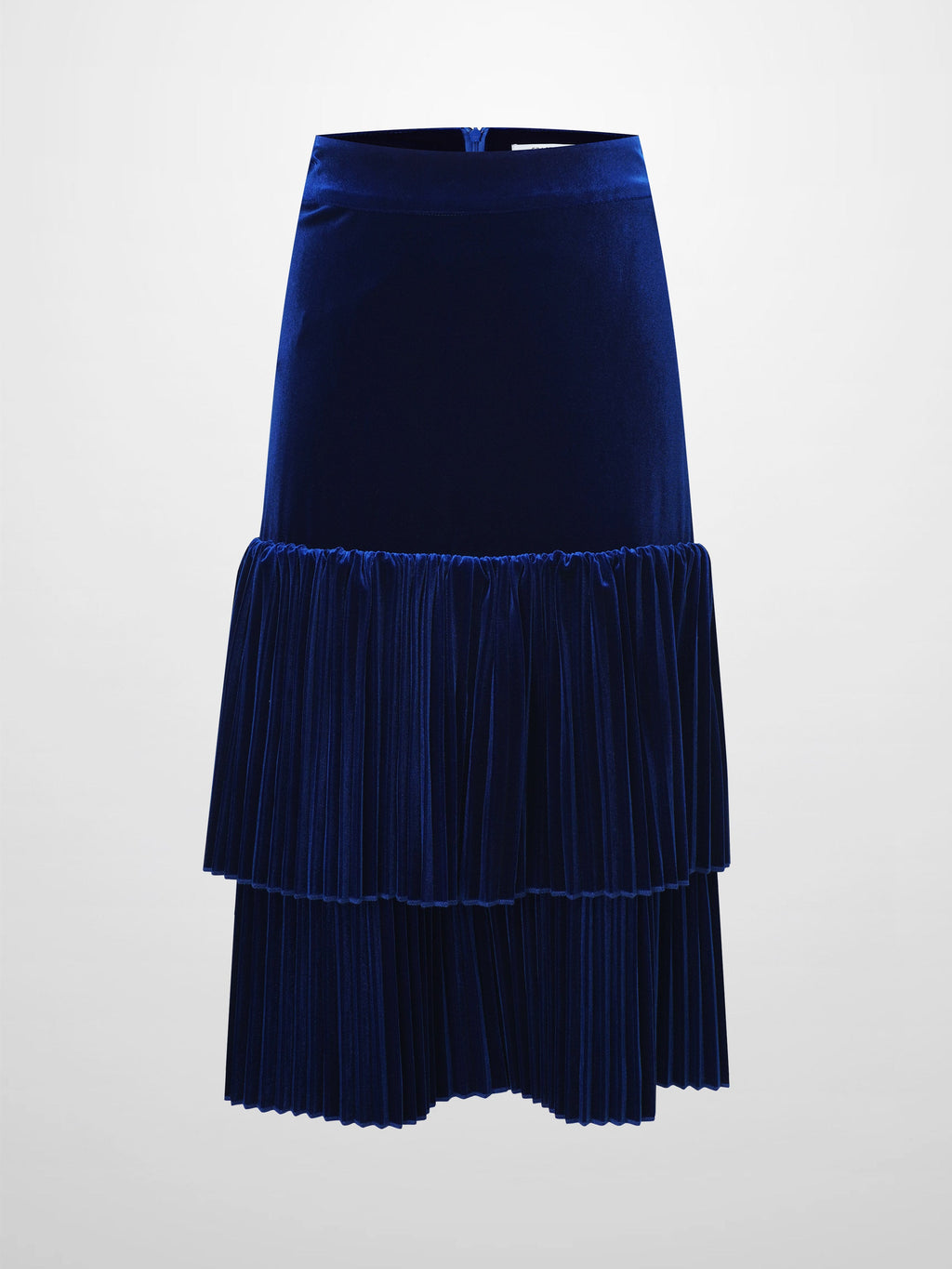 Double Layer Pleated Bottom Velvet Skirt-Navy