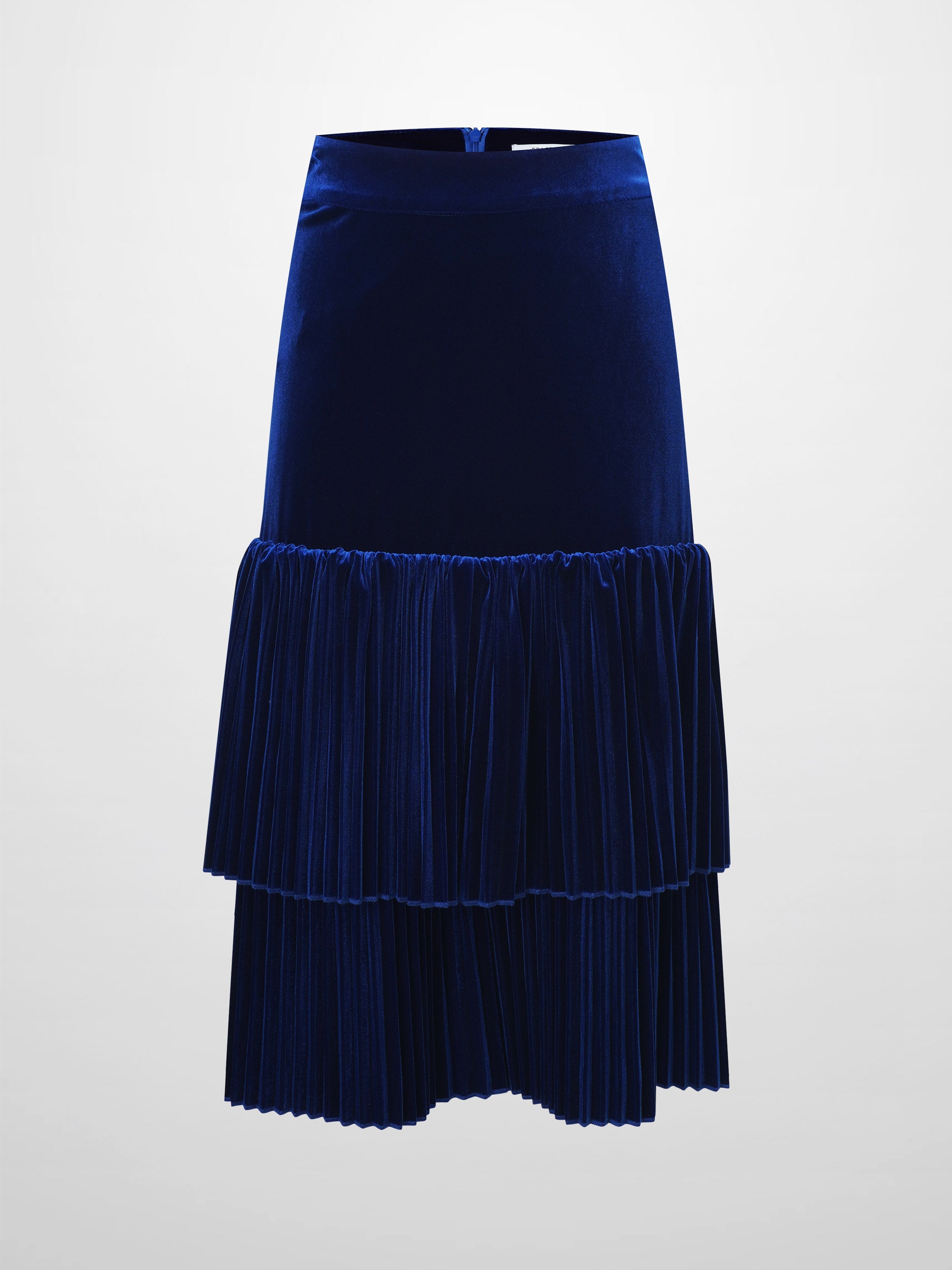 Double Layer Pleated Bottom Velvet Skirt-Navy