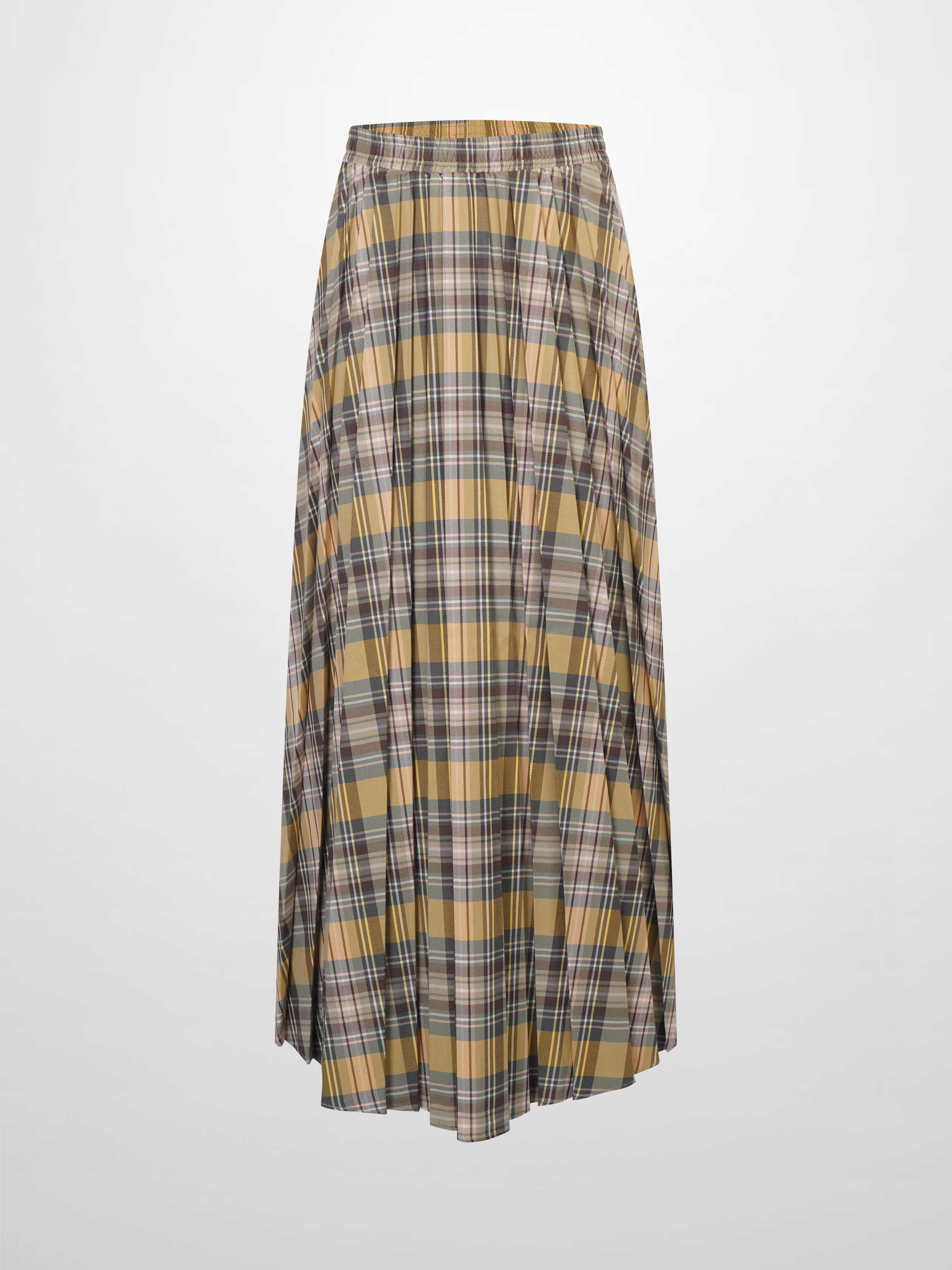 Covered Band Pleated Skirt-Pastel Plaid