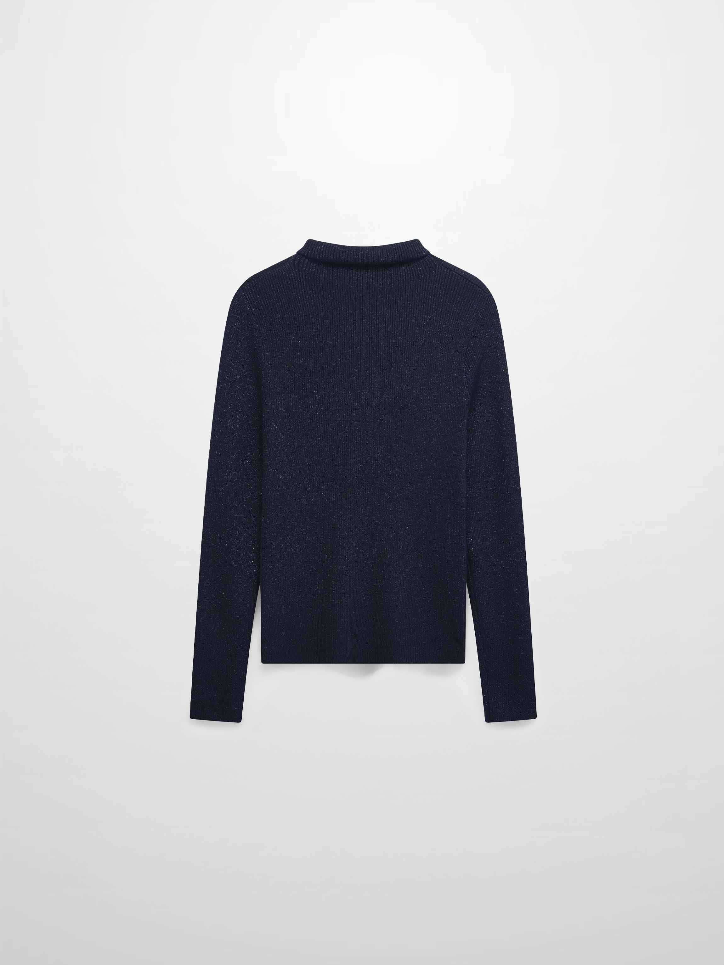 Lurex Ribbed Knit Turtleneck-Navy