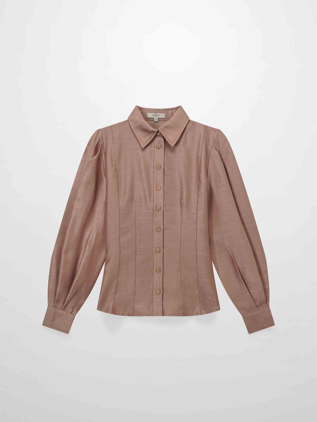 Textured Puff Sleeve Blouse-Mushroom