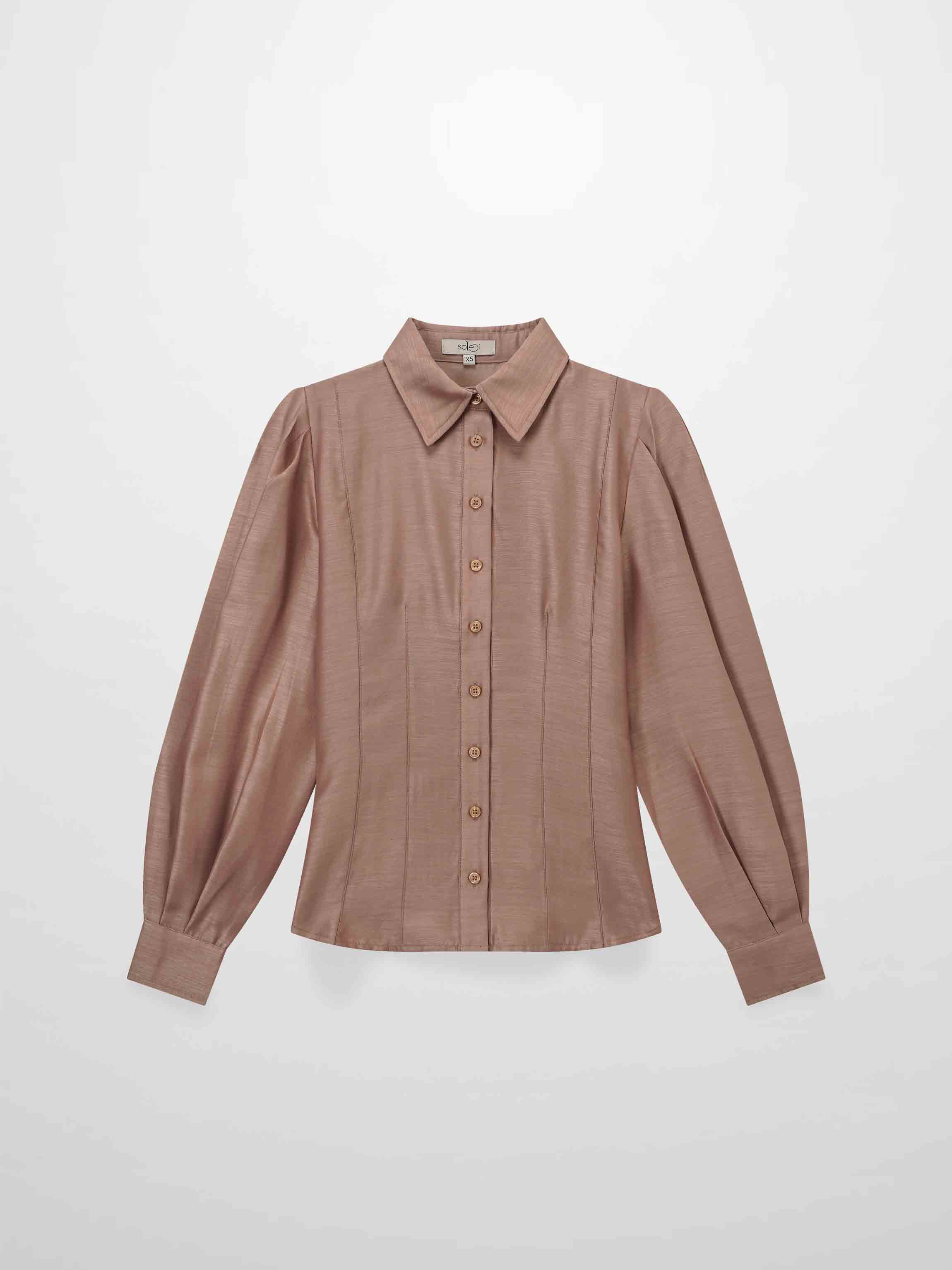 Textured Puff Sleeve Blouse-Mushroom