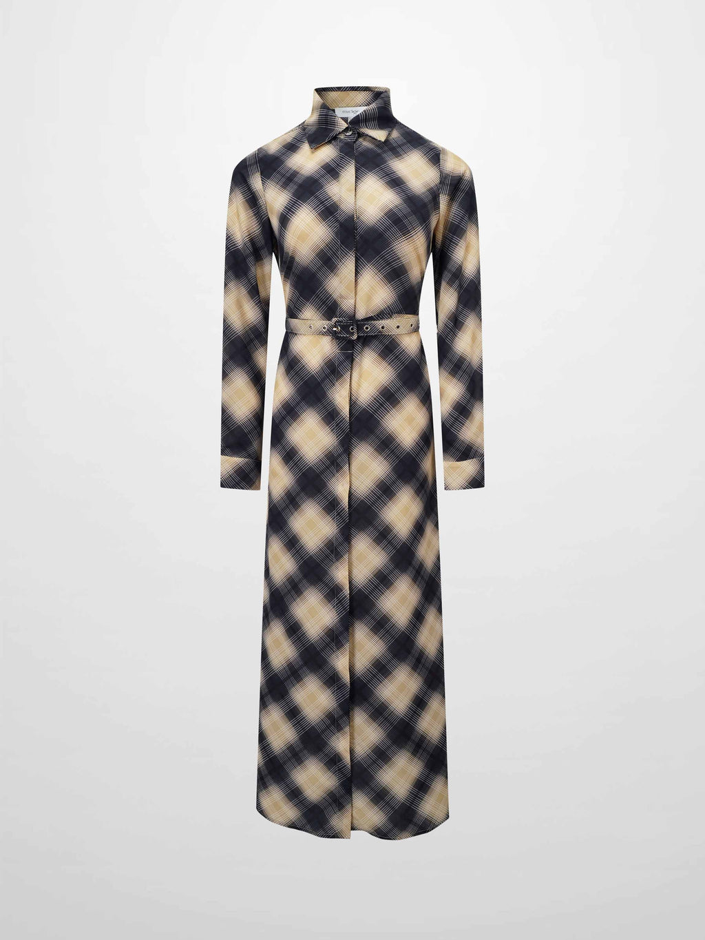 Basic Belted A-Line Dress-Black/White Plaid