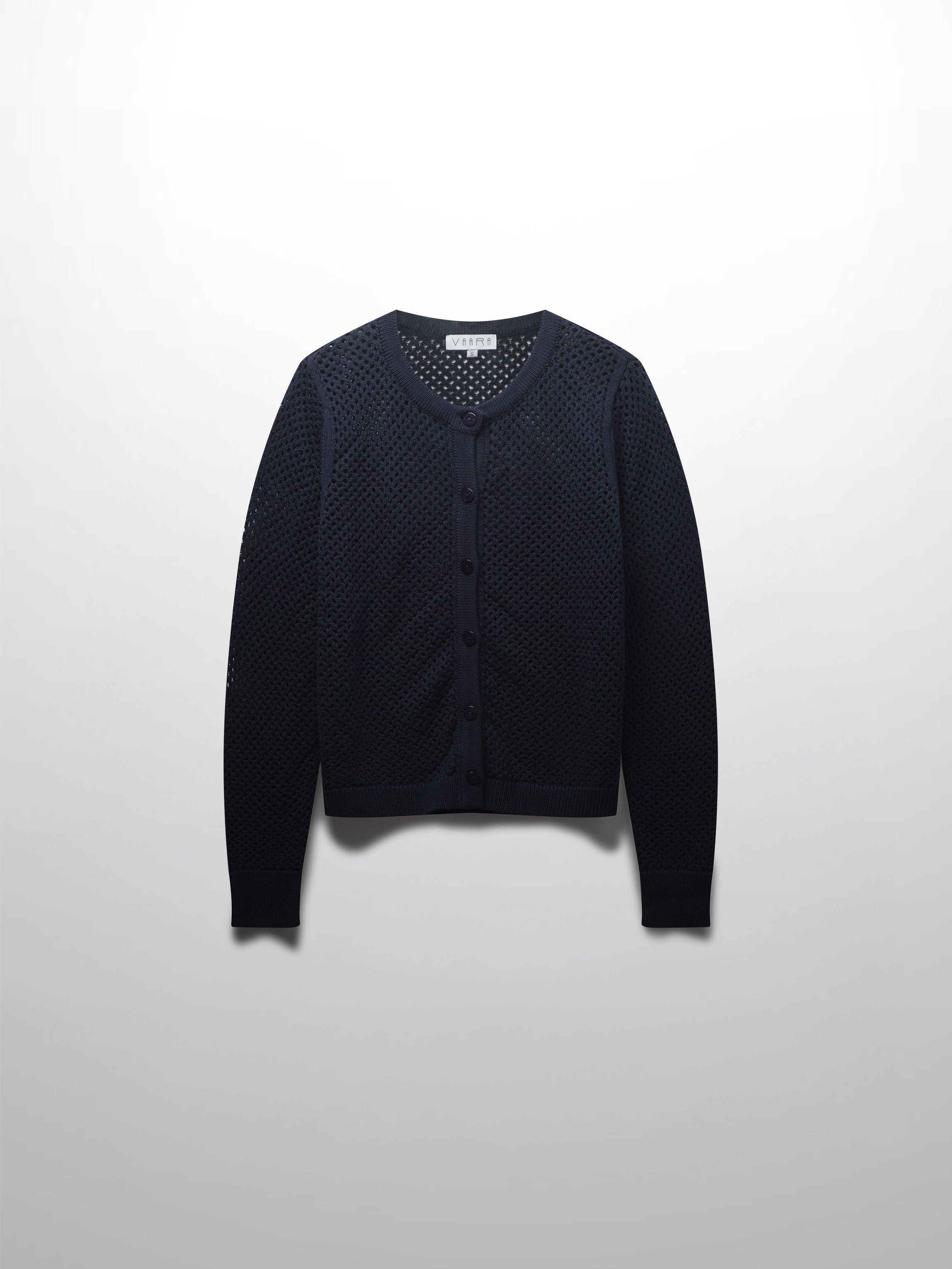 Crochet Knit Button Down Cardigan-Navy