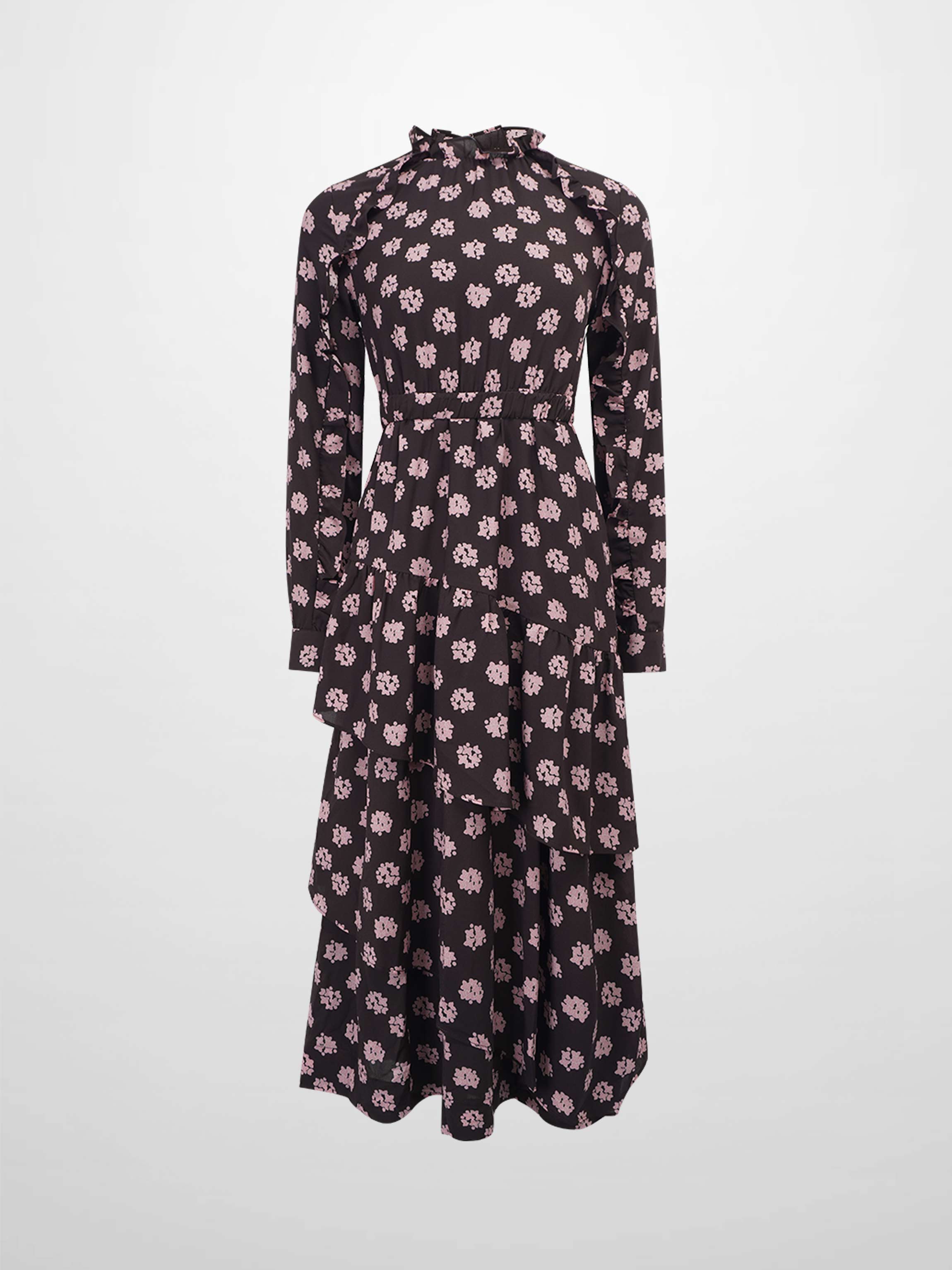 Layered Belted Dress-Brown and Pink