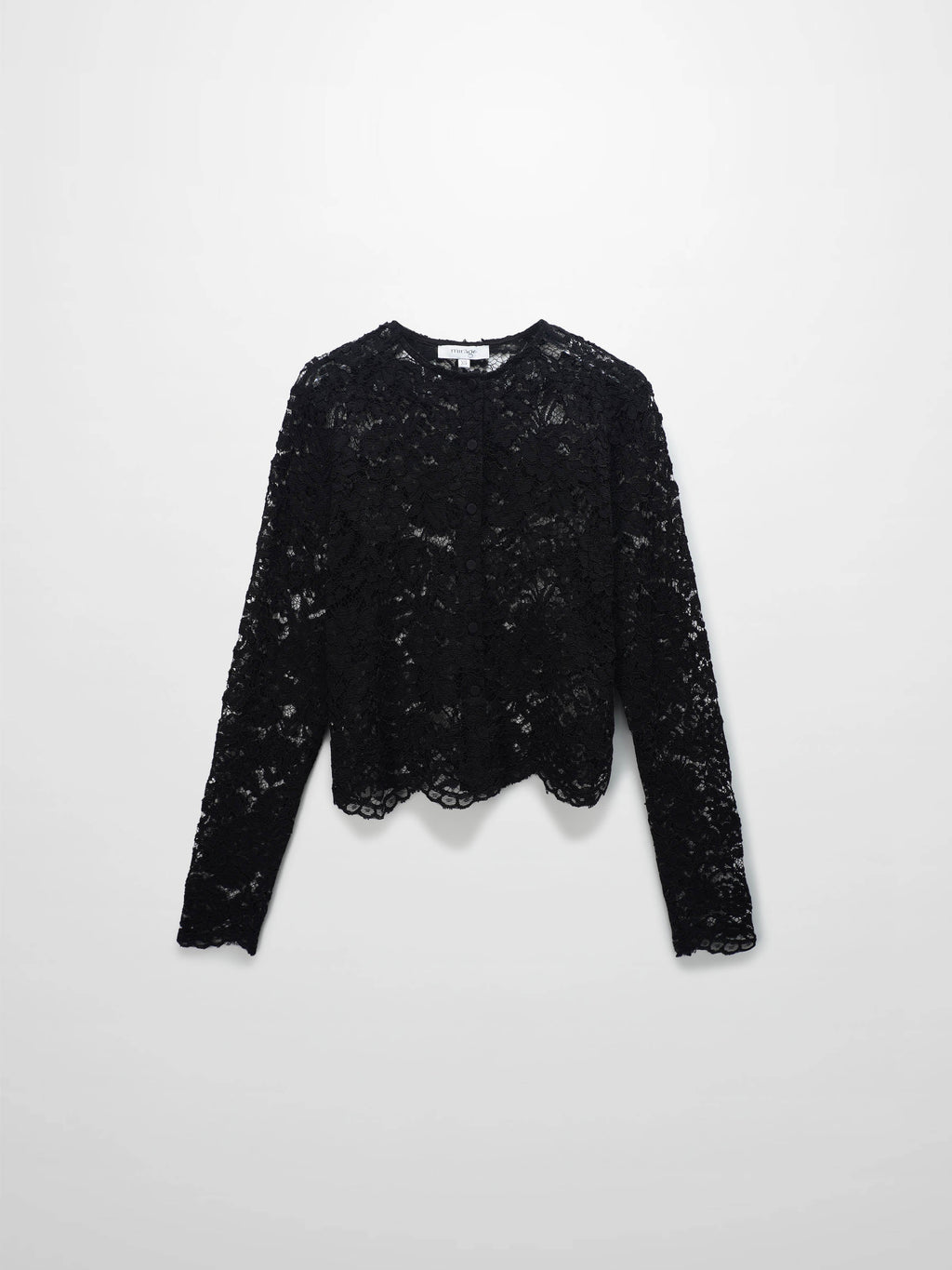 Lace Button Down Cardigan Top-Black