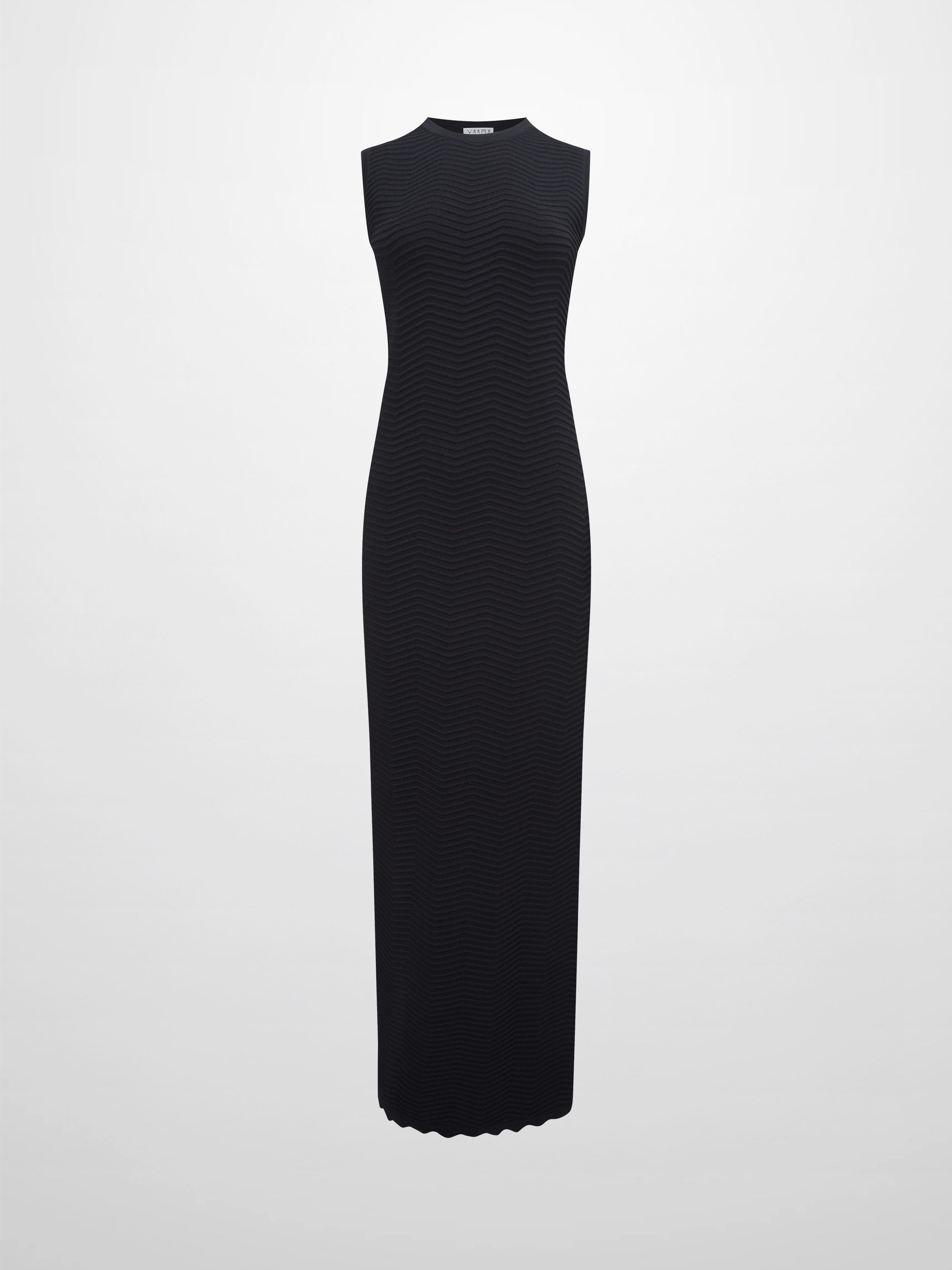 Wave Knit Slip Dress-Black