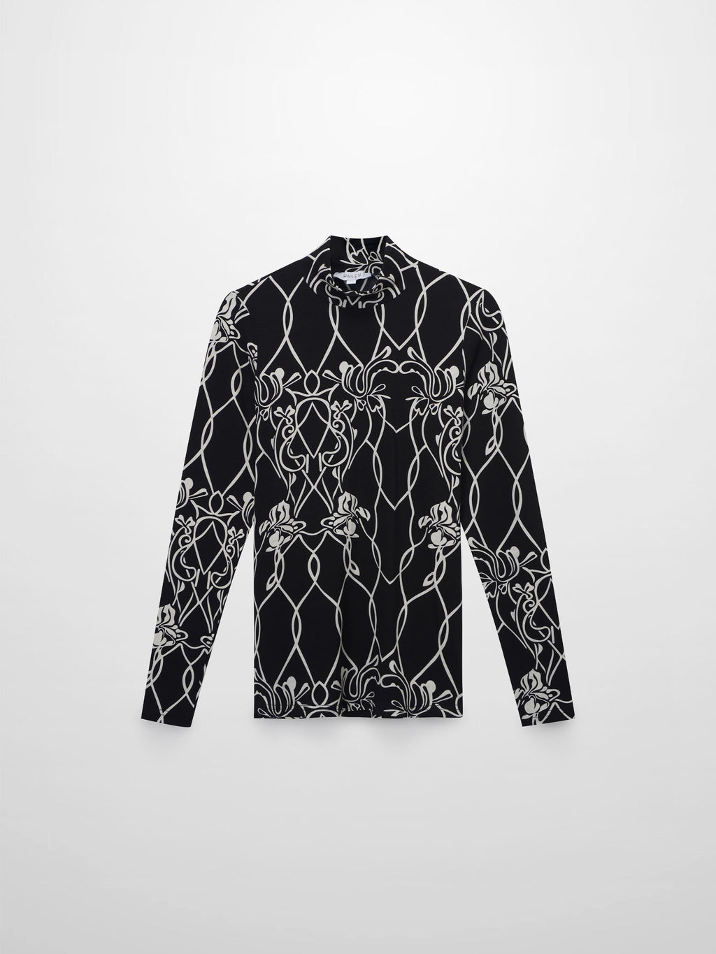 Printed Modal Turtleneck-Floral Vines Black