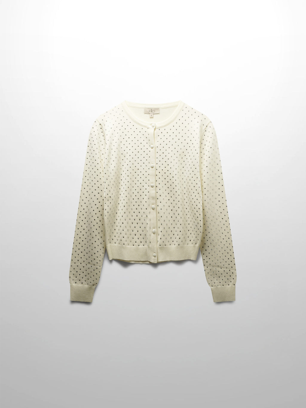 Stone Embellished Crew Cardigan-White