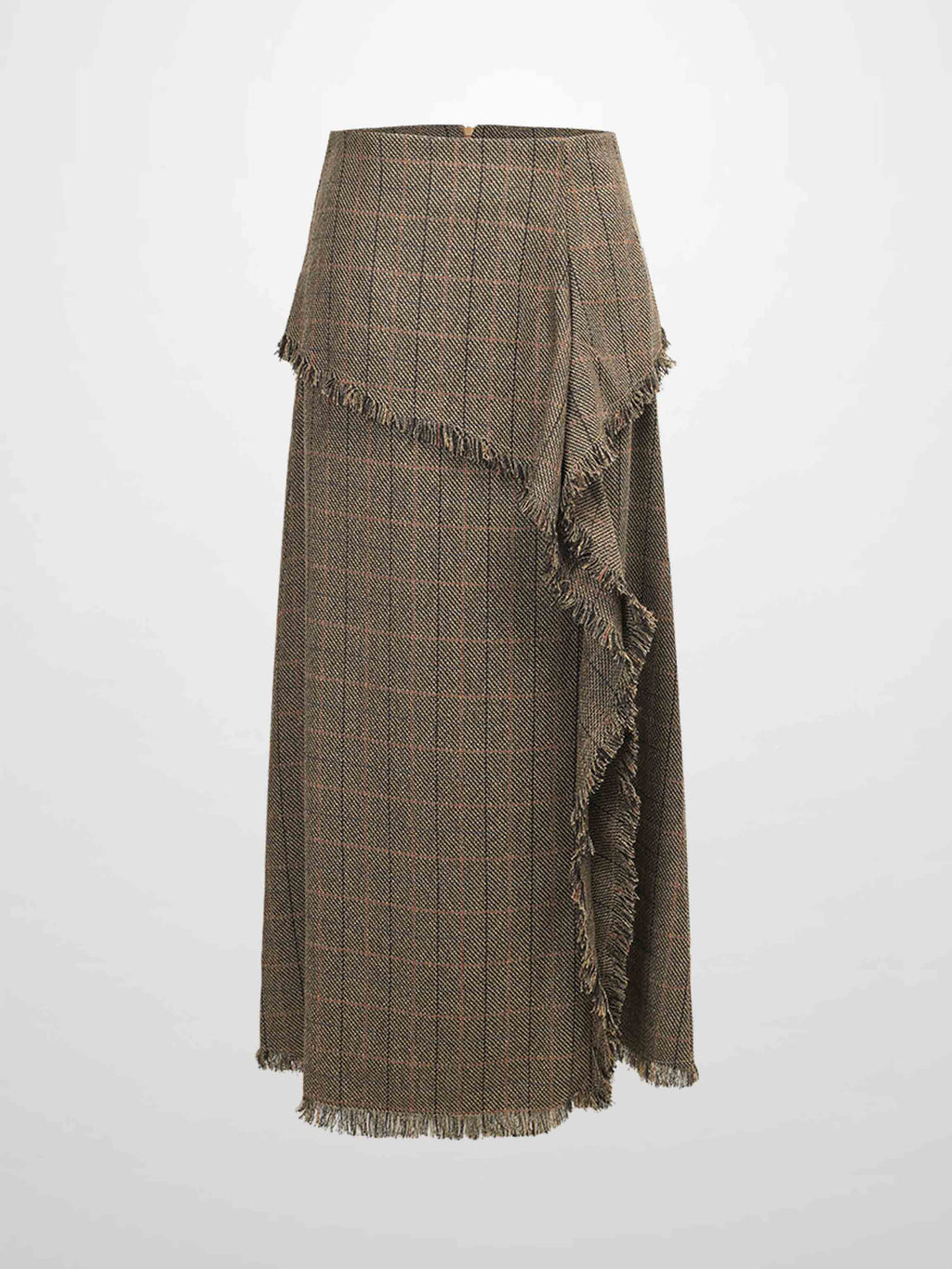 Tweed Herringbone Fringe Skirt 35"-Olive