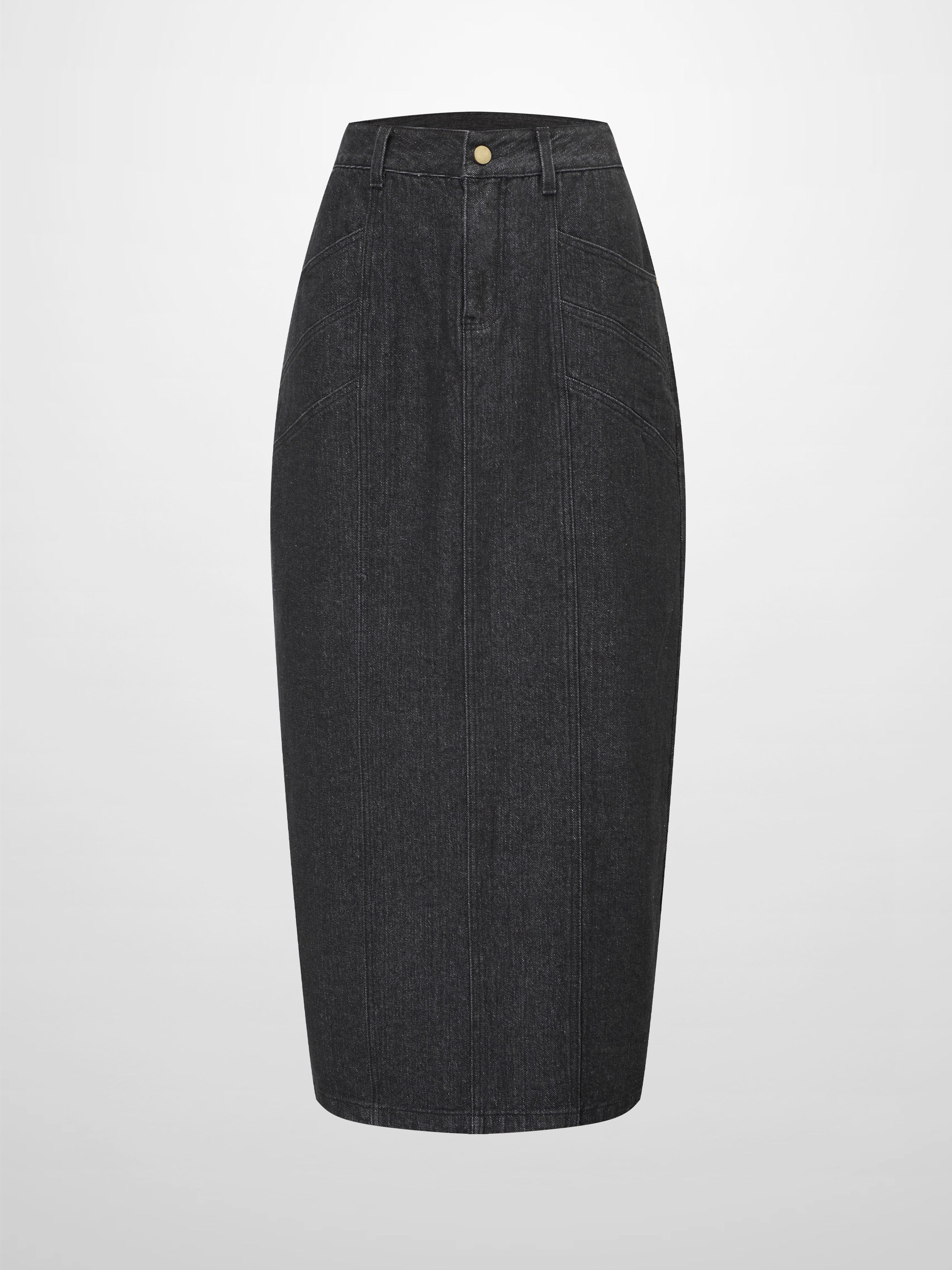 Front Seam Detail Denim Skirt-Black Wash