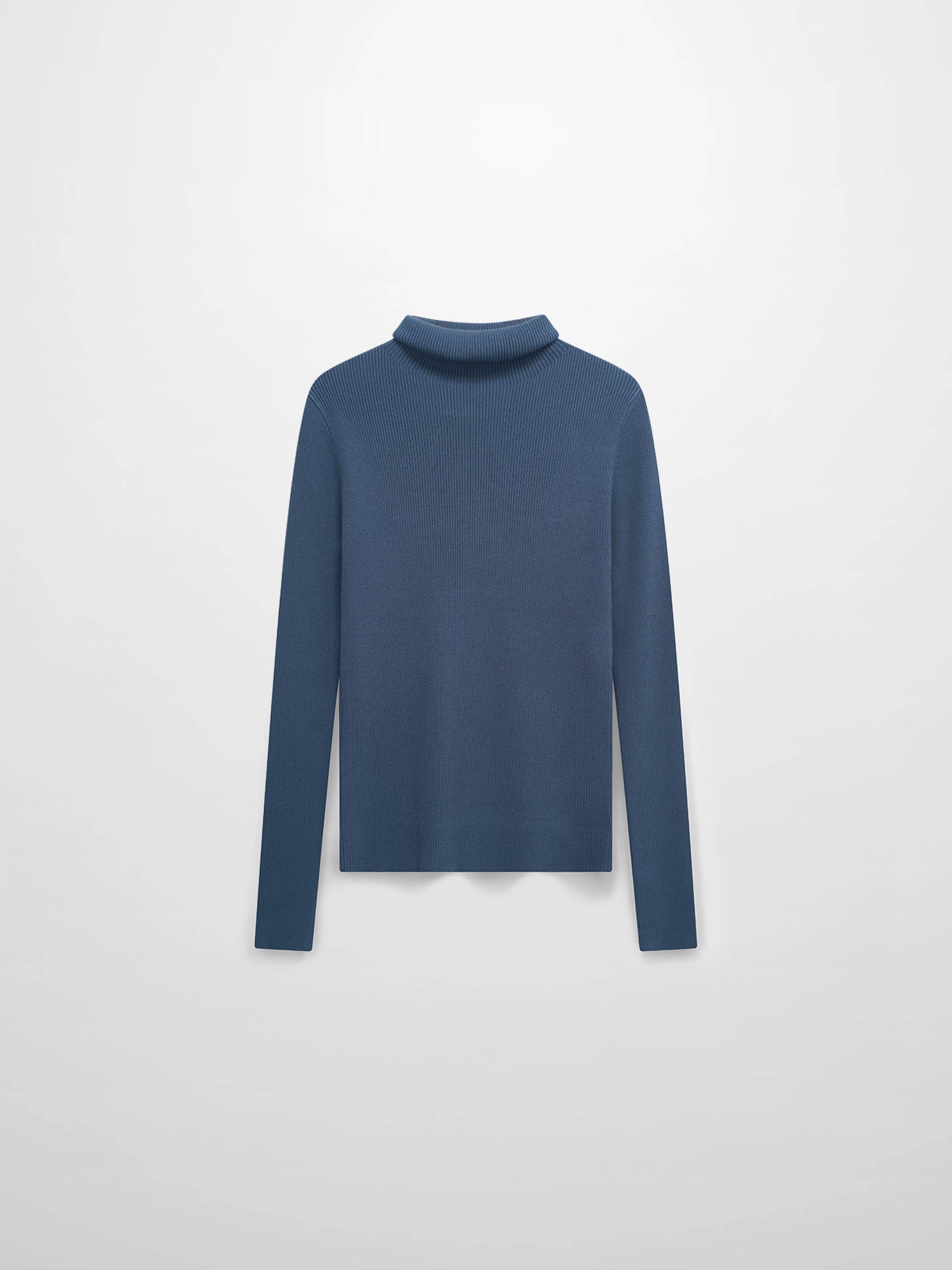 Knit Ribbed Turtleneck-True Blue