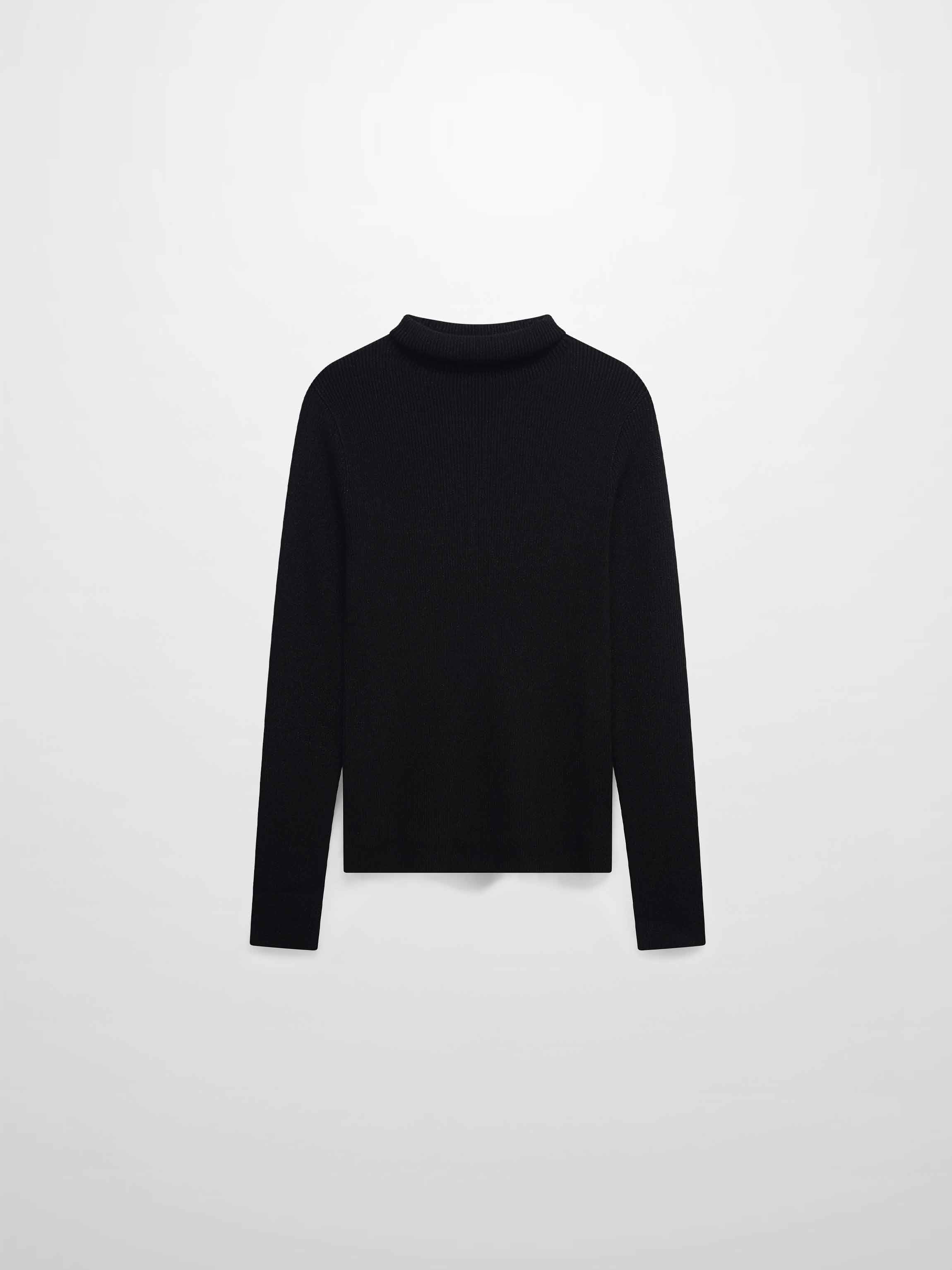Lurex Ribbed Knit Turtleneck-Black