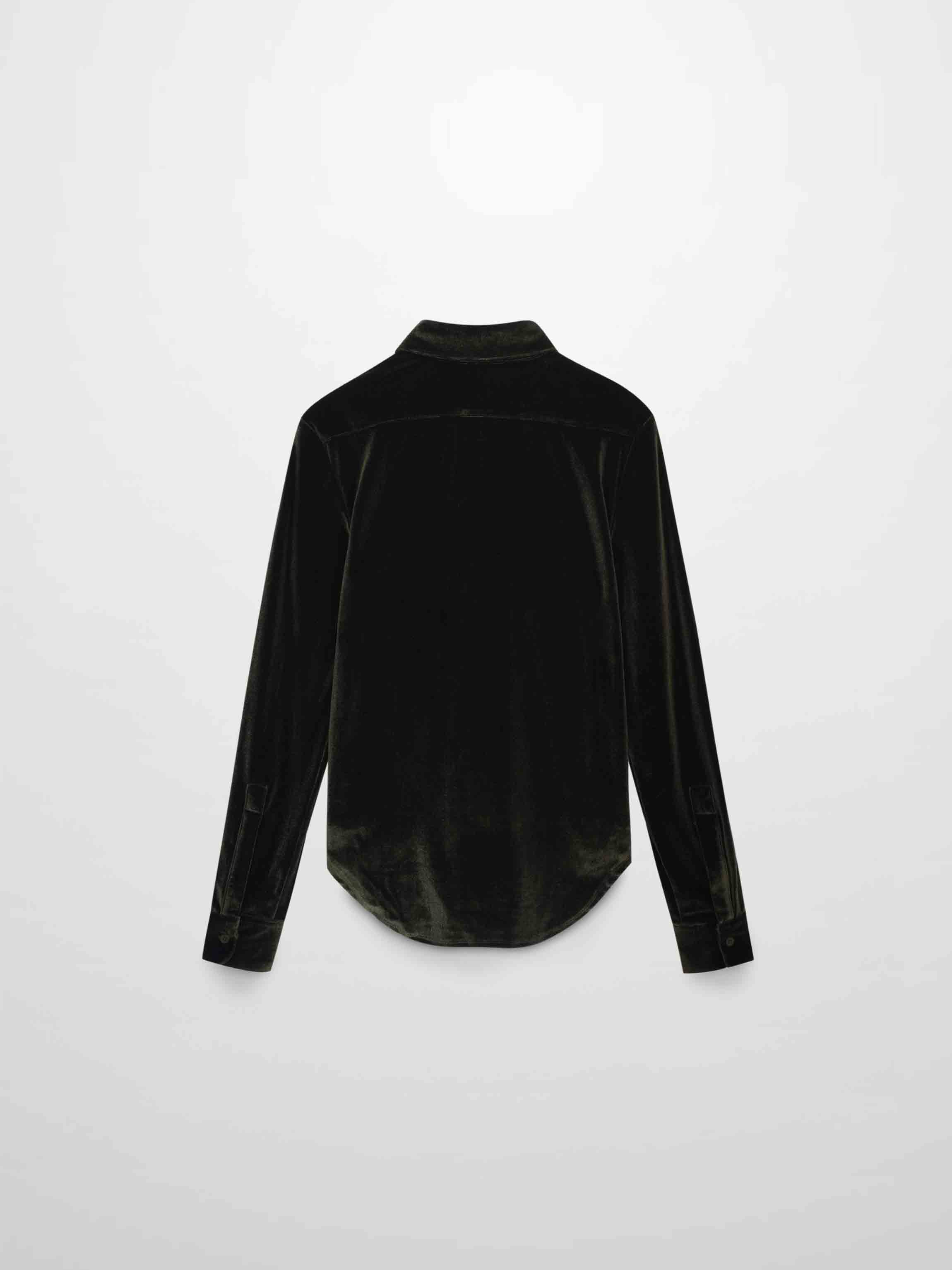 Velour Button Down Blouse-Green