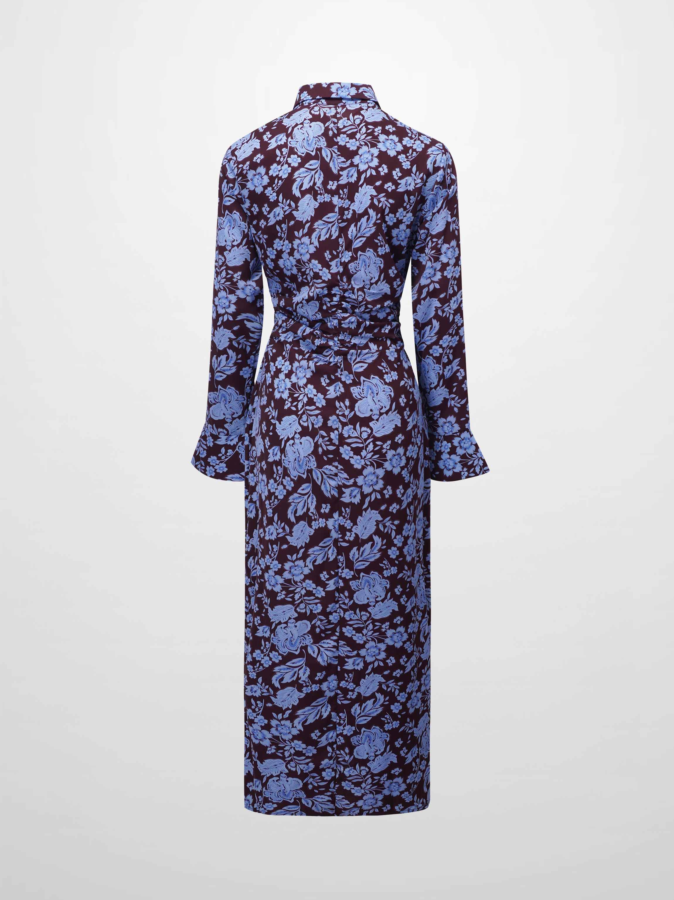 Front Shirred Shirtdress-Lilac Floral