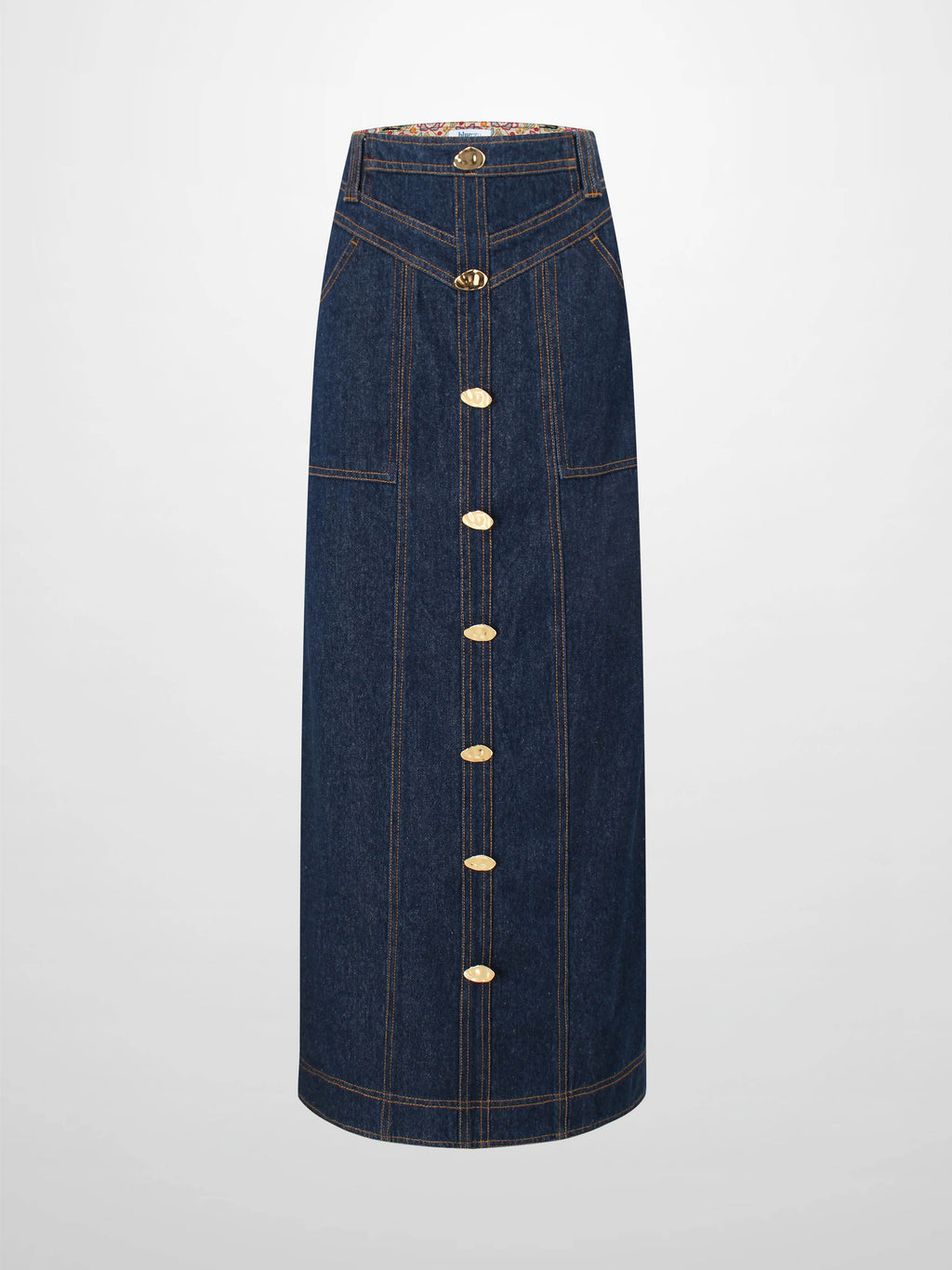 Button Design Denim Skirt-Blue