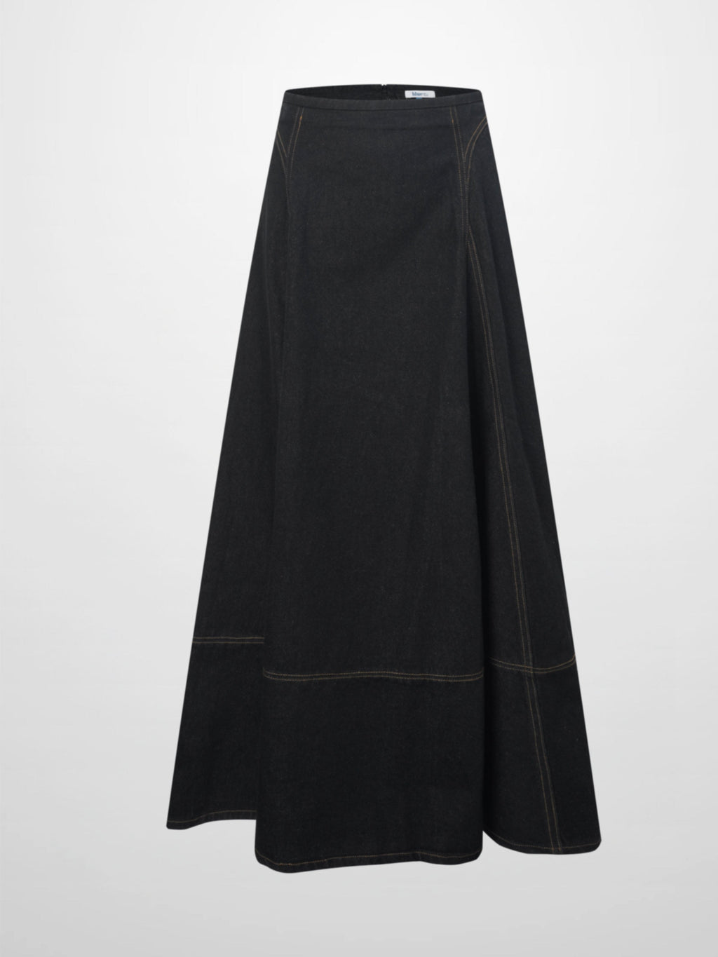 Seamed Full Circle Denim Skirt-Black