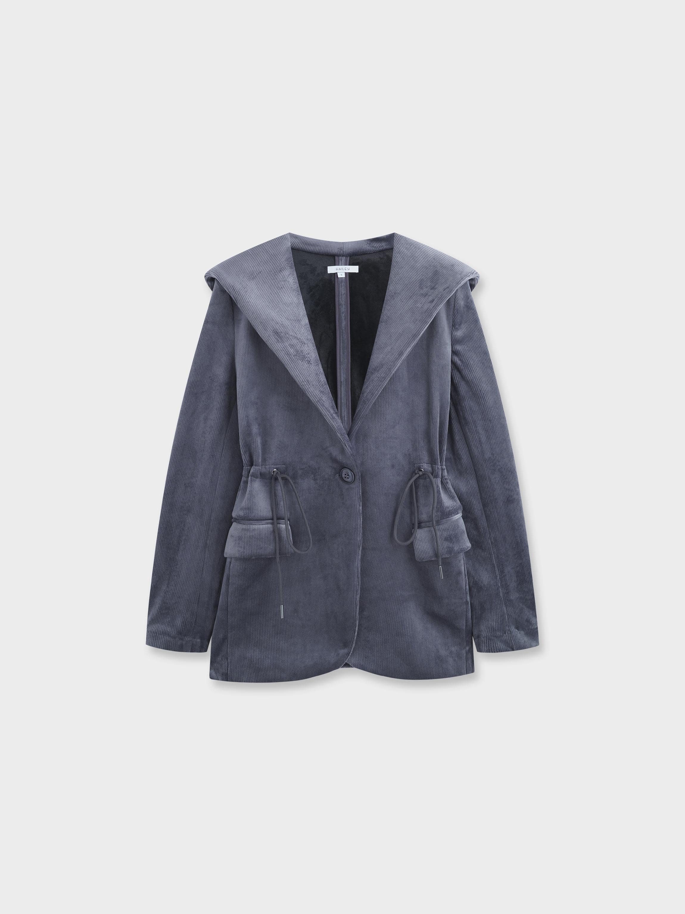 Velour Ribbed Blazer-Grey