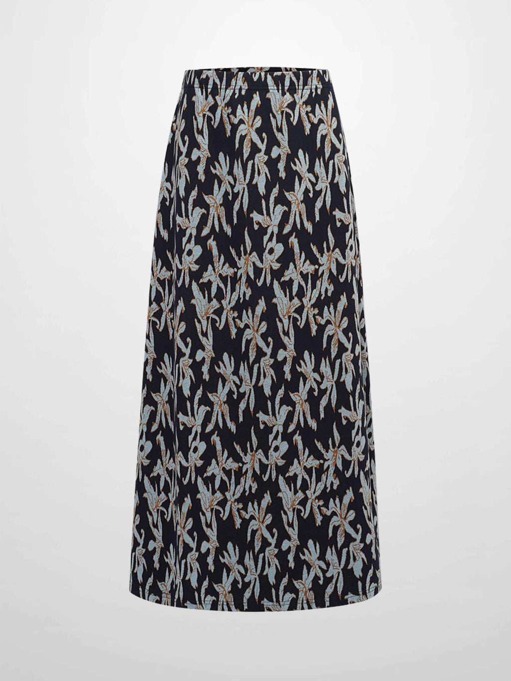Elastic Waist Maxi Skirt-Blue Floral