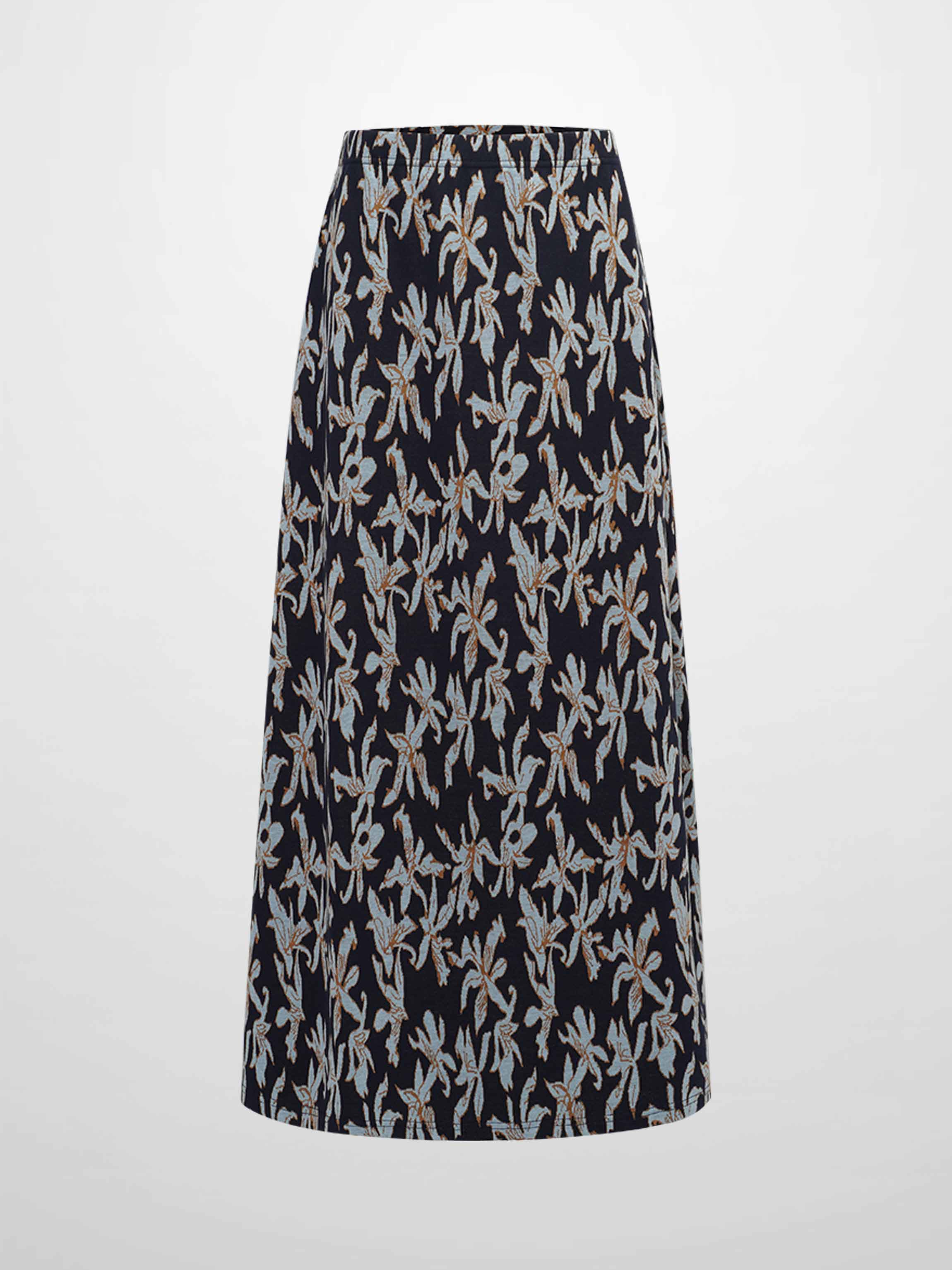 Elastic Waist Maxi Skirt-Blue Floral