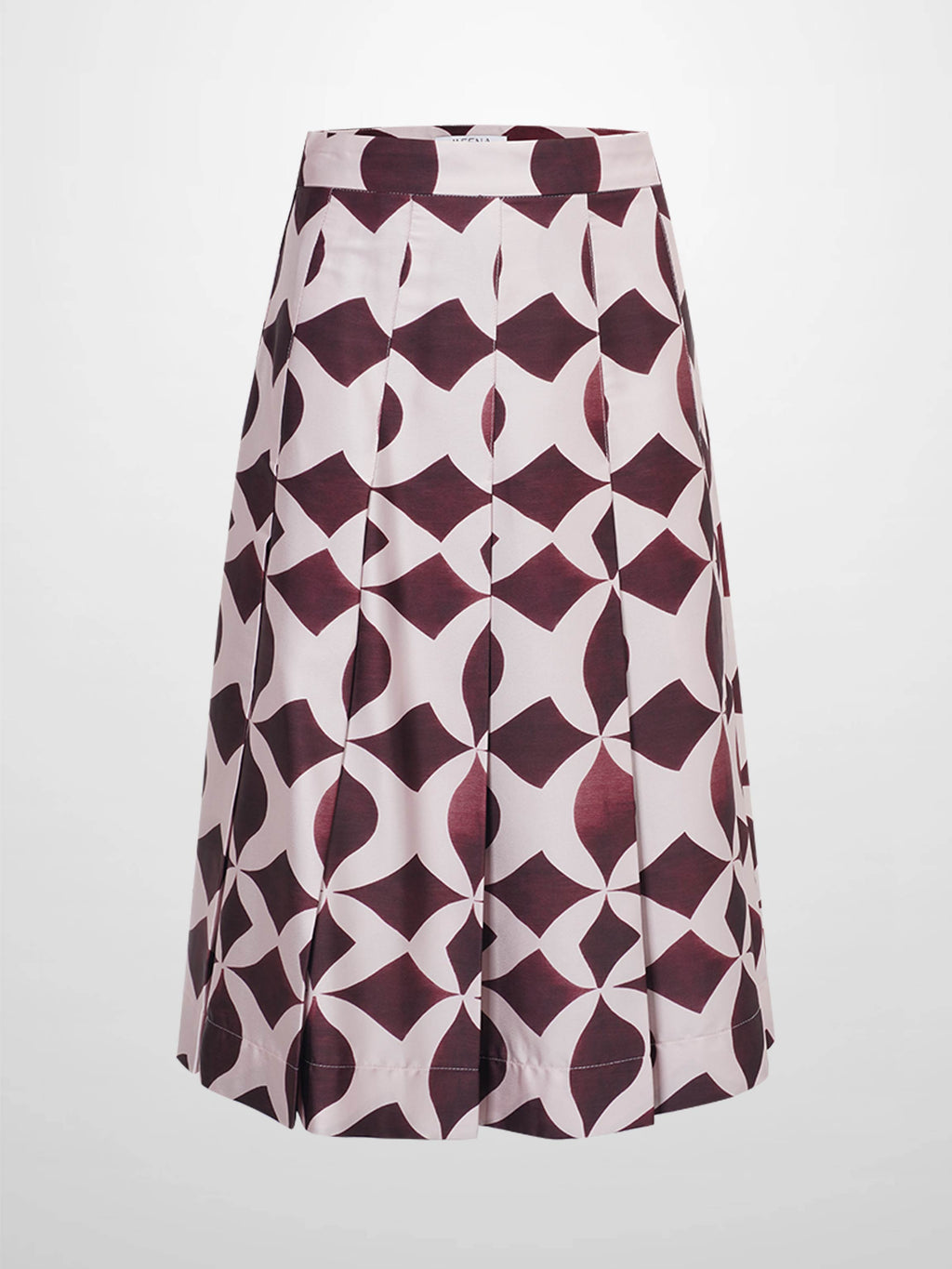 Geometric Pleat Skirt-Burgundy/Pink