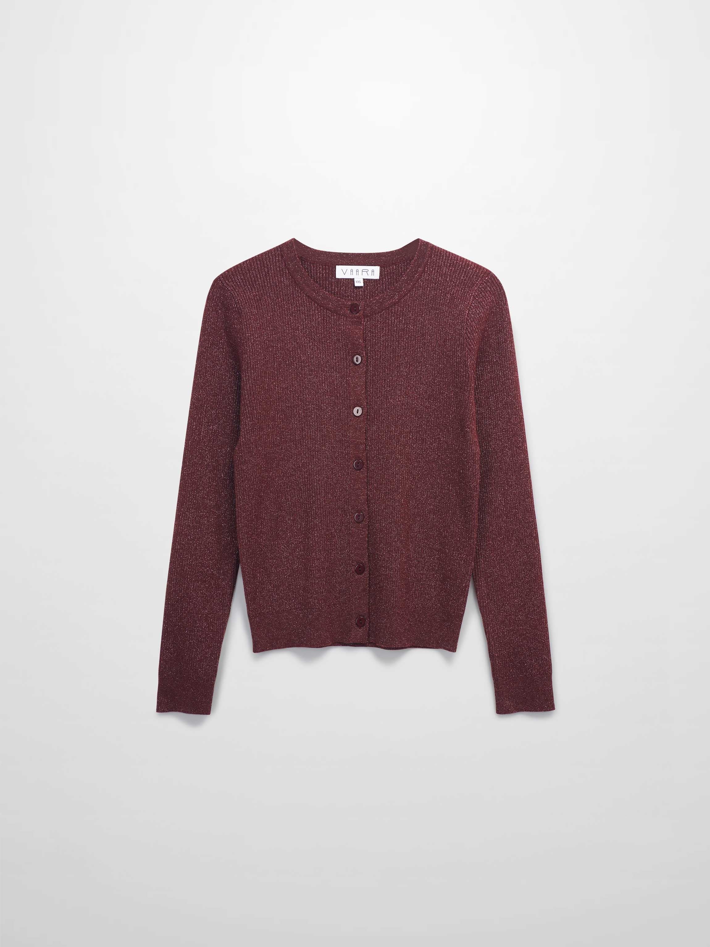 Lurex Ribbed Sweater-Heathered Burgundy