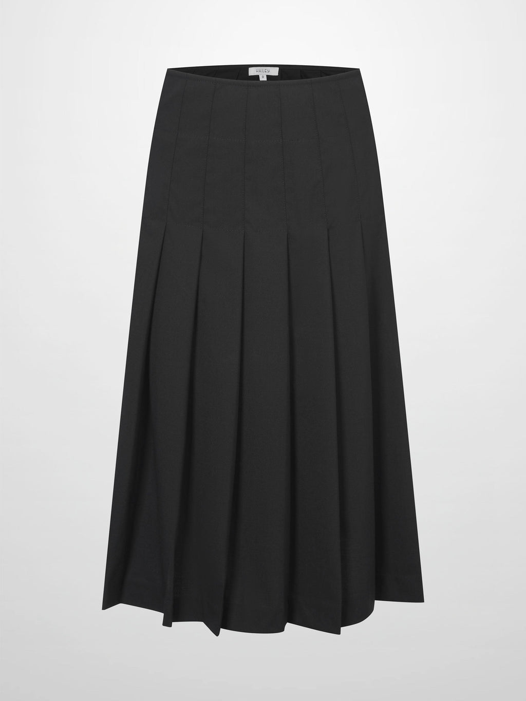 Stitch Down Pleated Wool Skirt-Black