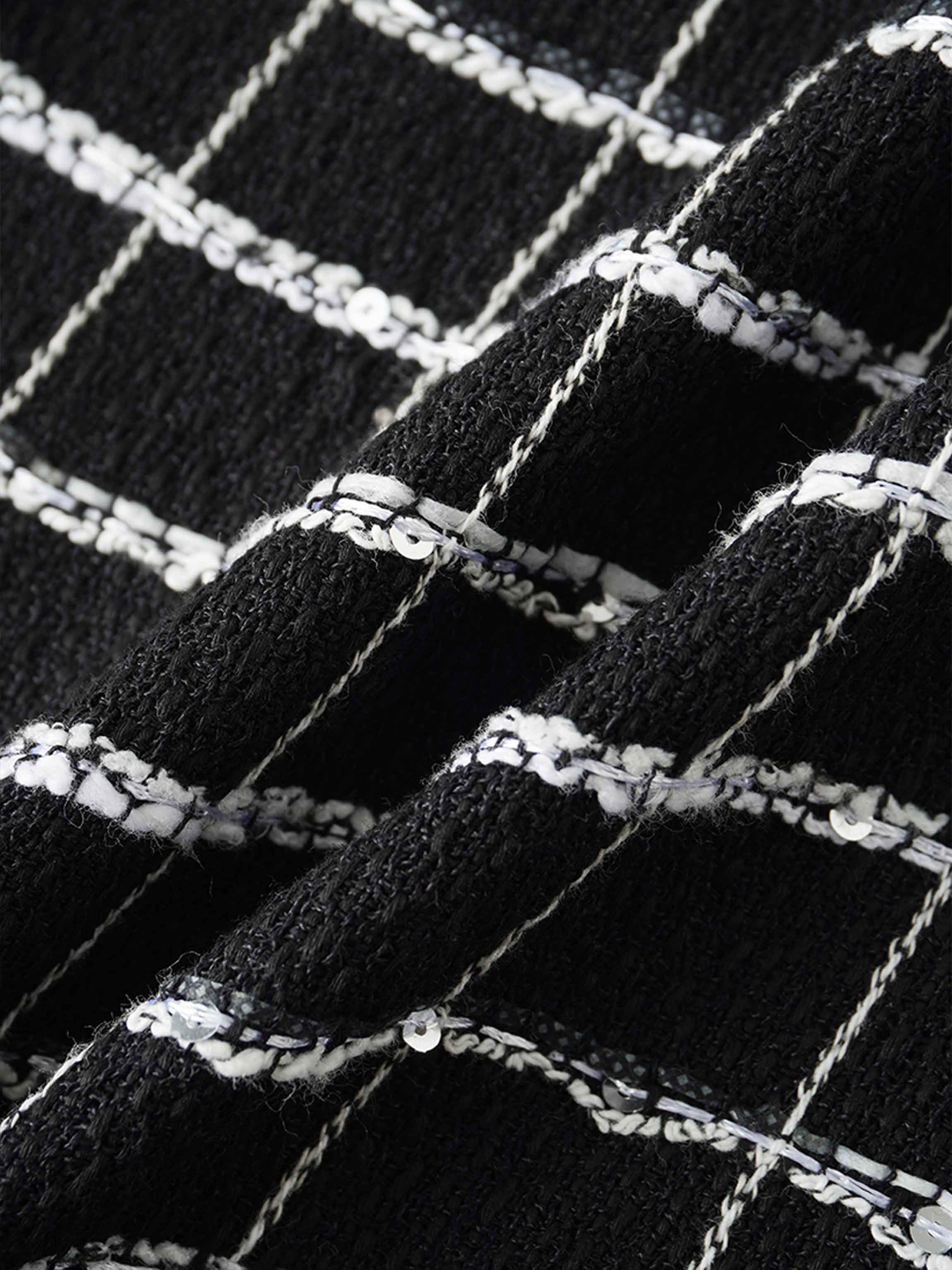 Boucle Pleat Skirt-Black and White