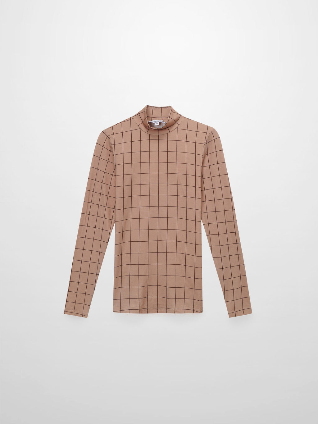 Printed Modal Turtleneck-Brown Windowpane